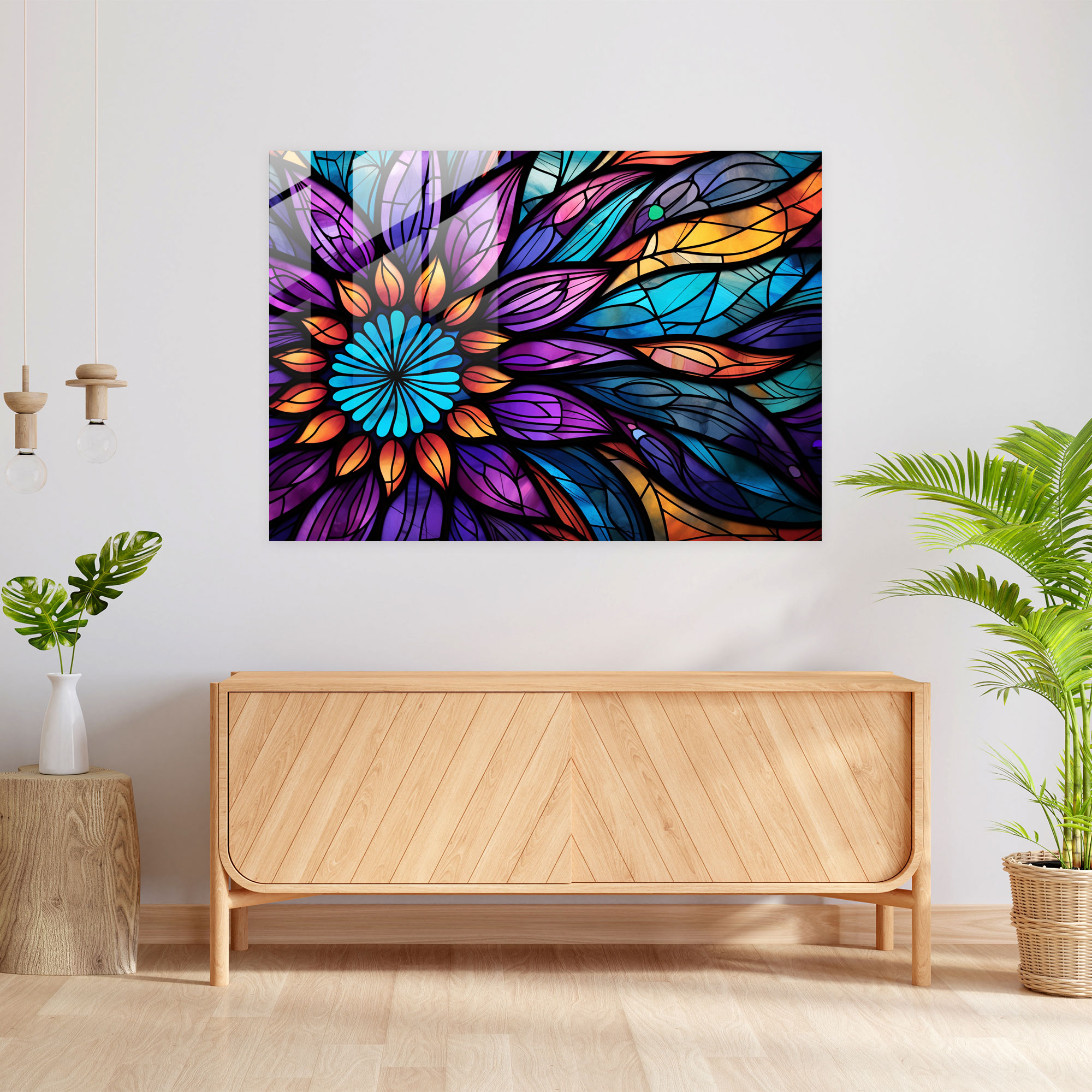 Tribal Mosaic Stained Glass Print - Mesolithic, Ancient Tribal Motifs, Paleolithic, Wall Decoration