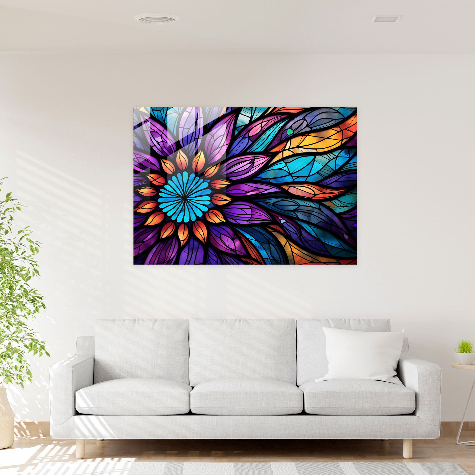 Tribal Mosaic Stained Glass Print - Mesolithic, Ancient Tribal Motifs, Paleolithic, Wall Decoration