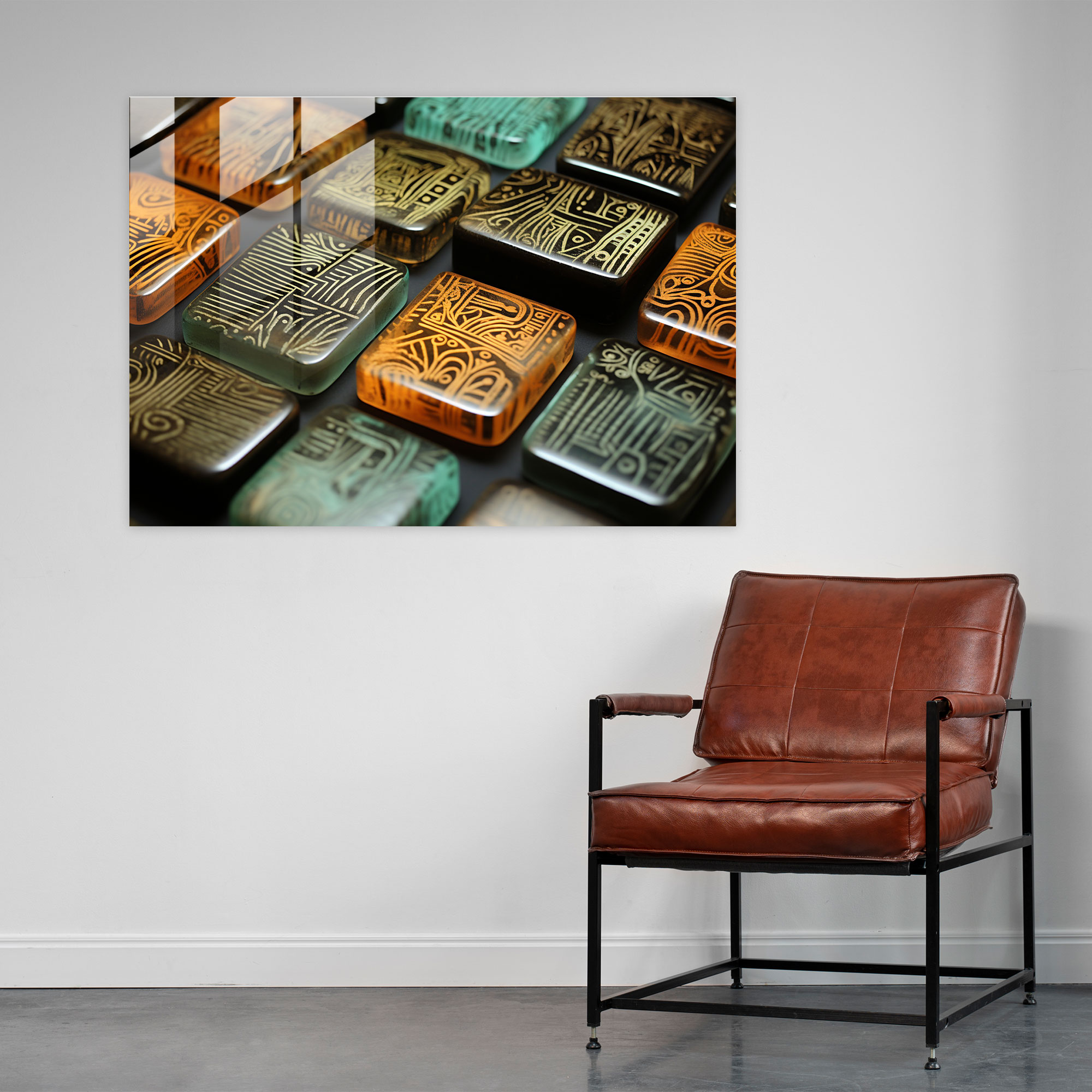 Petroglyph Patterns Fused Glass Print - Mesolithic, Home Decoration, Intricate Patterns, Glass Wall Art