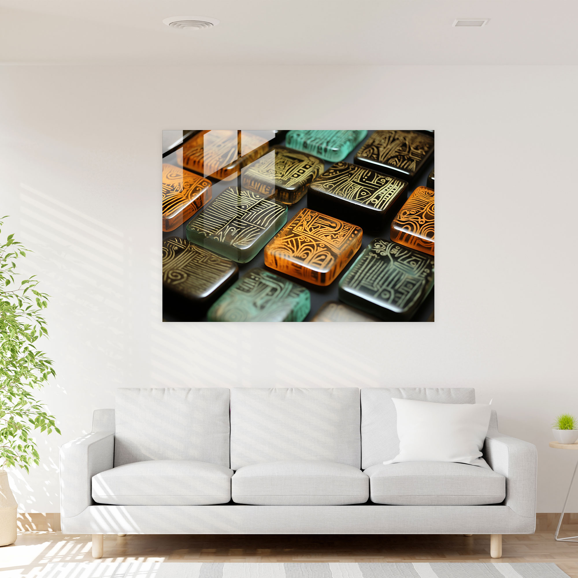 Petroglyph Patterns Fused Glass Print - Mesolithic, Home Decoration, Intricate Patterns, Glass Wall Art