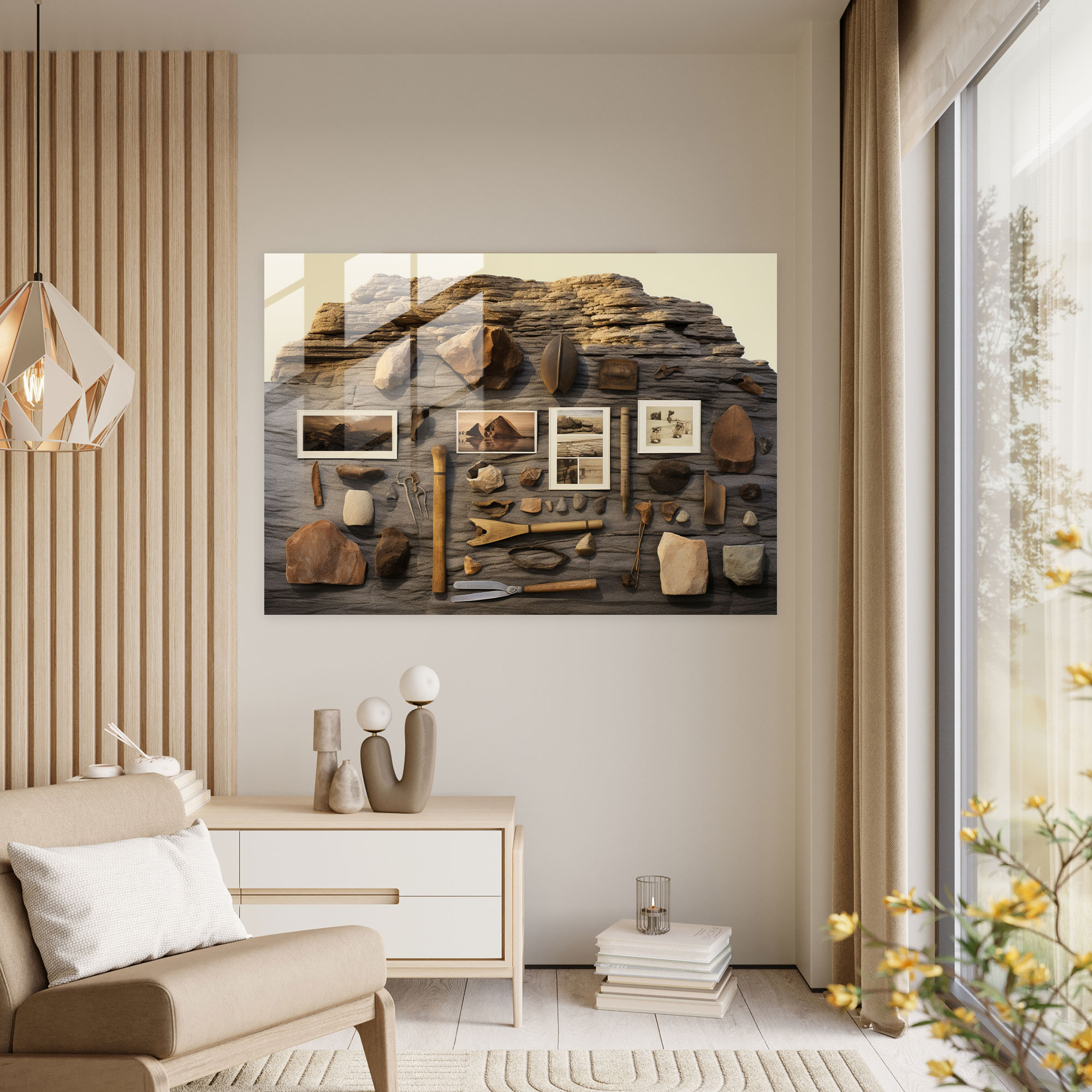 Paleolithic Tools Collage Glass Wall Art - Mesolithic, Artifacts, Richness Of History, Impeccable Details