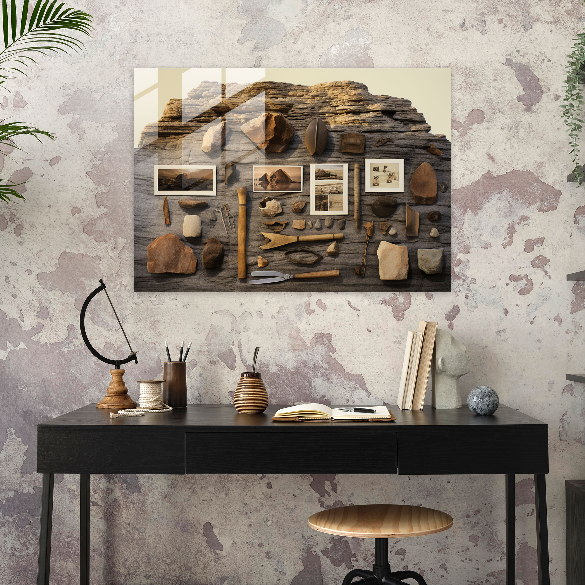 Paleolithic Tools Collage Glass Wall Art - Mesolithic, Artifacts, Richness Of History, Impeccable Details