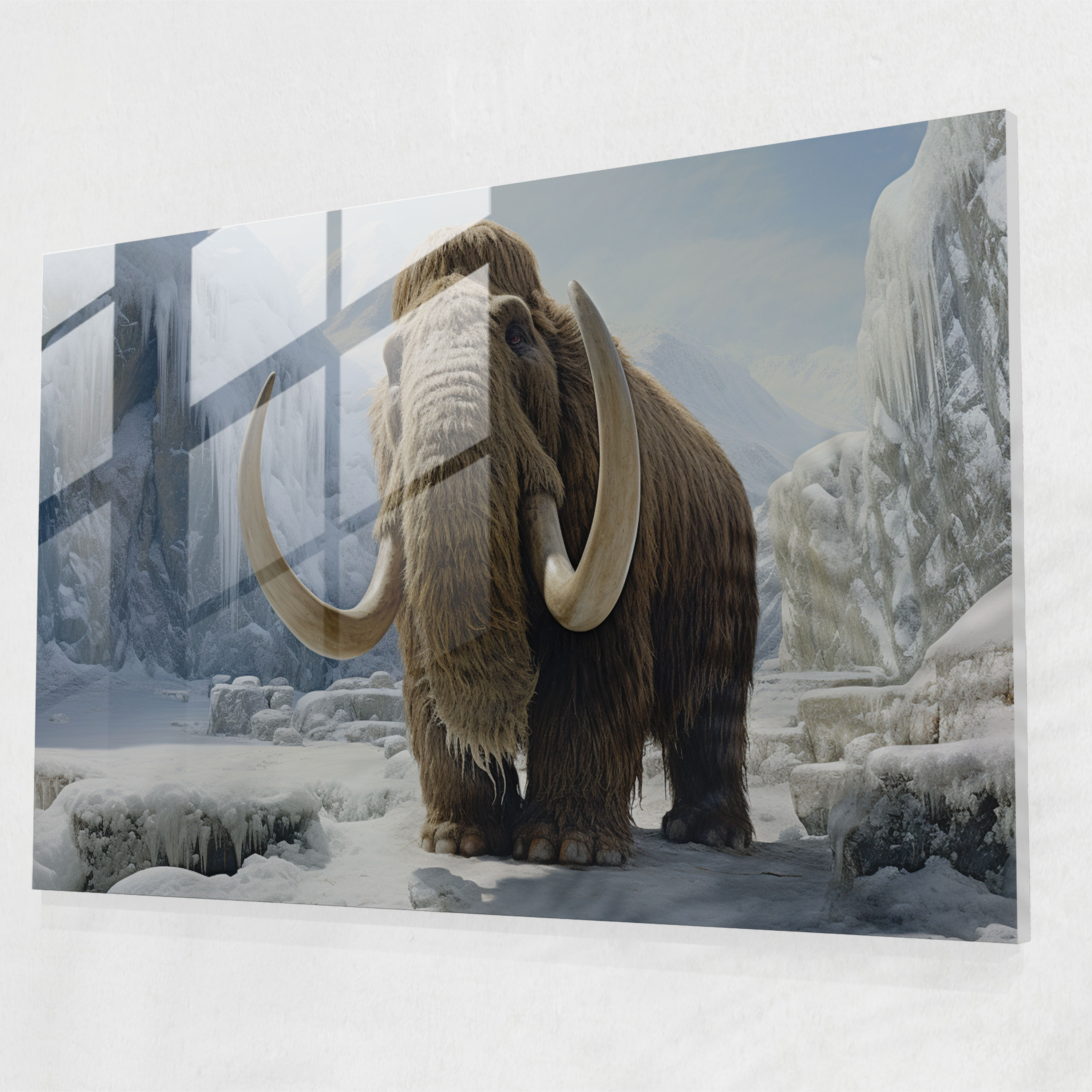 Paleolithic Woolly Mammoth Glass Print - Mesolithic, Realistic Depiction, Home Decoration, Wall Decoration