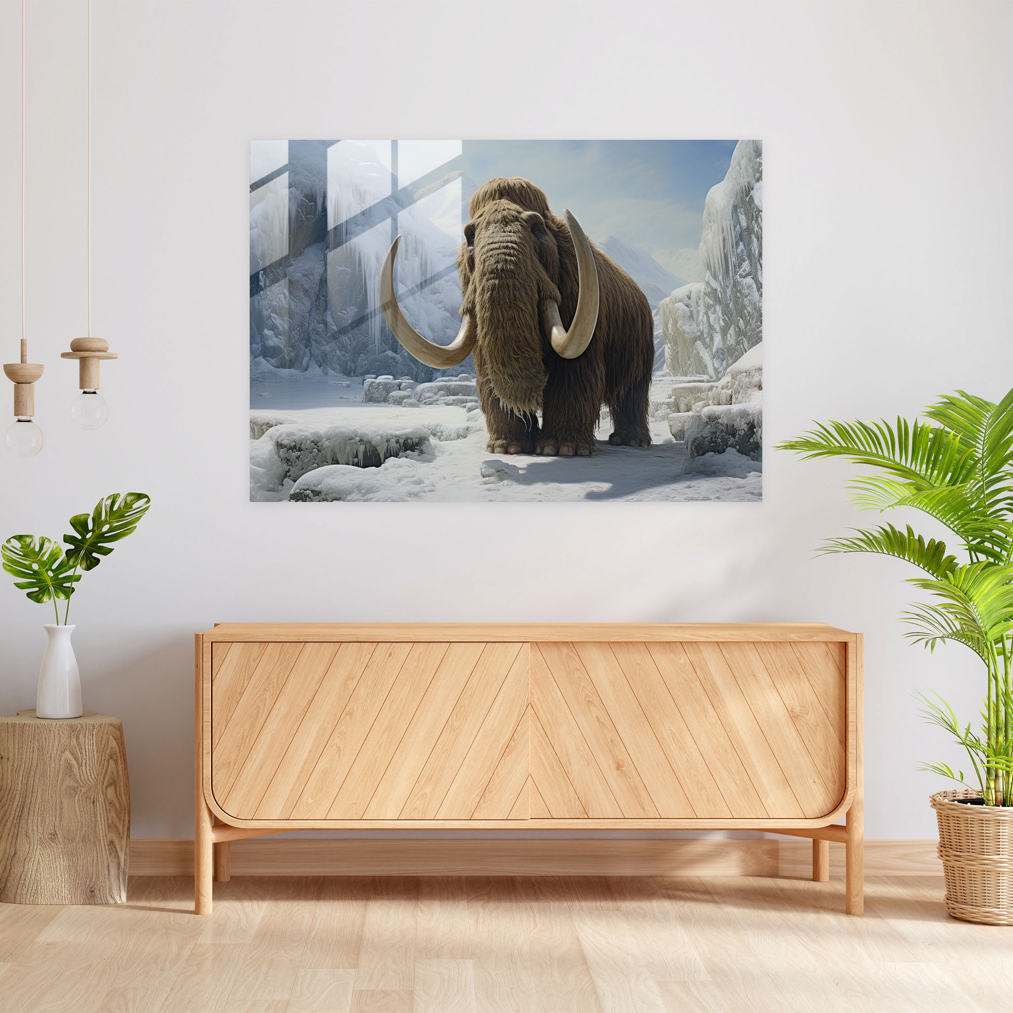 Paleolithic Woolly Mammoth Glass Print - Mesolithic, Realistic Depiction, Home Decoration, Wall Decoration