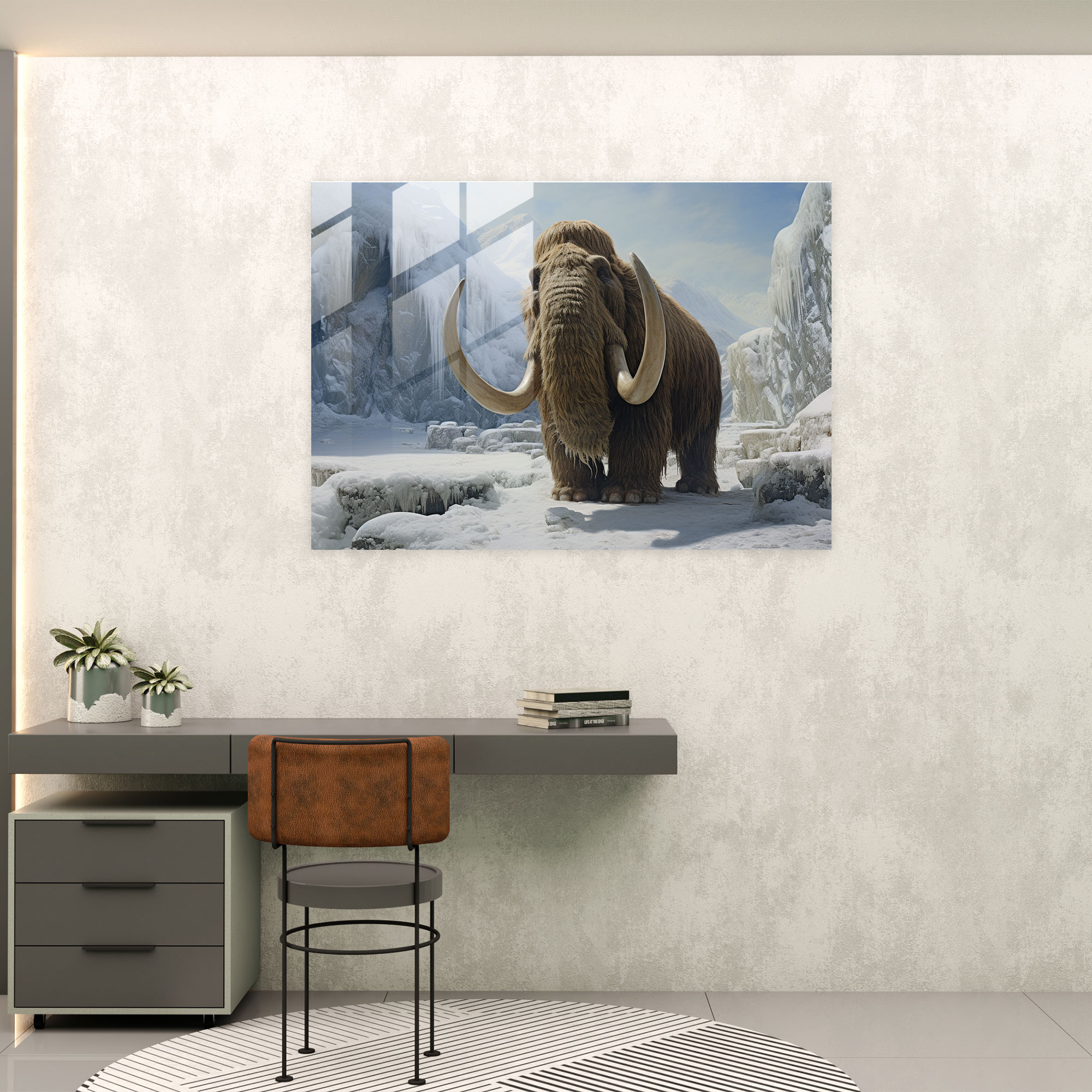 Paleolithic Woolly Mammoth Glass Print - Mesolithic, Realistic Depiction, Home Decoration, Wall Decoration