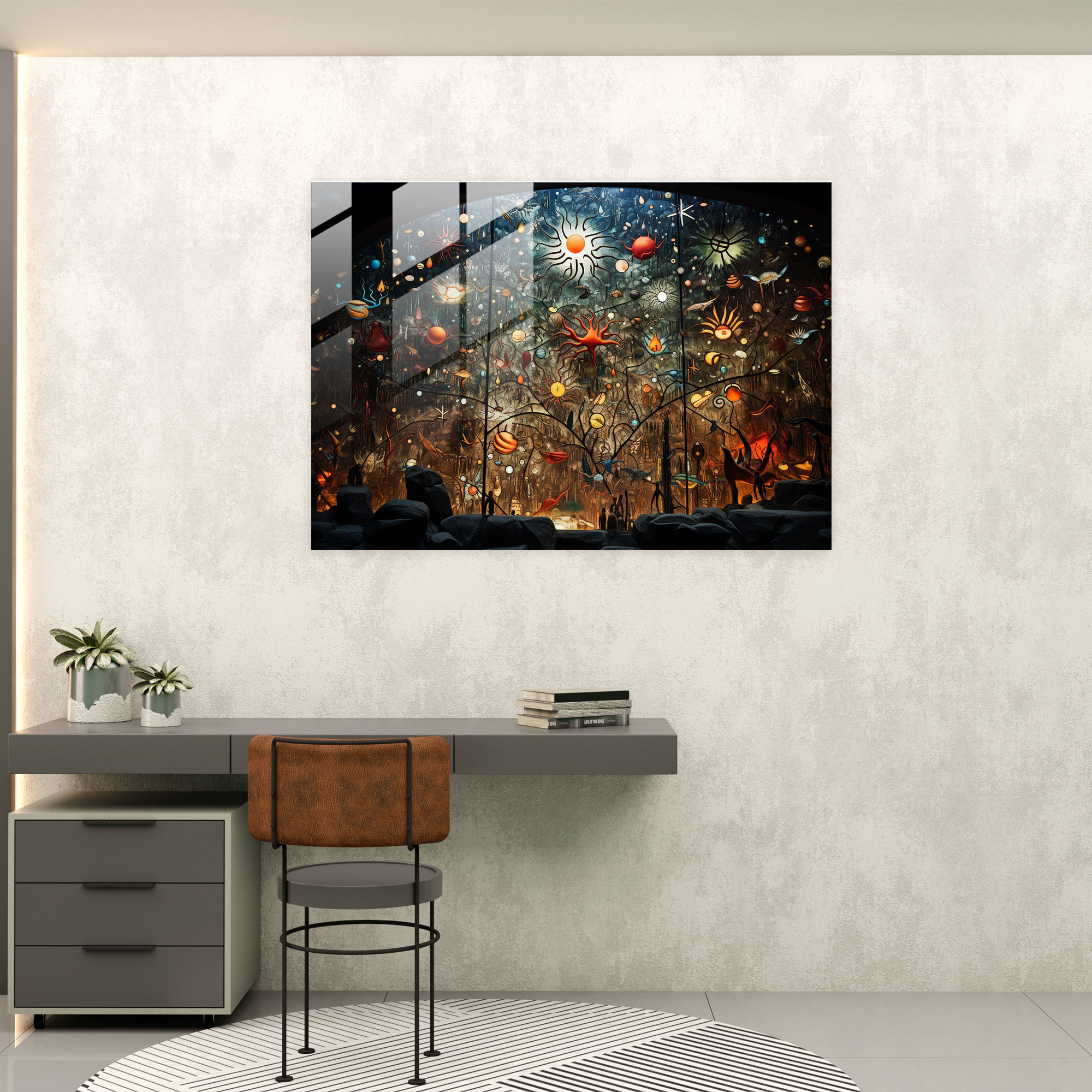 Paleolithic Kaleidoscope Glass Print - Mesolithic, Wall Decoration, Paleolithic Glass Print, Prehistoric Symbols