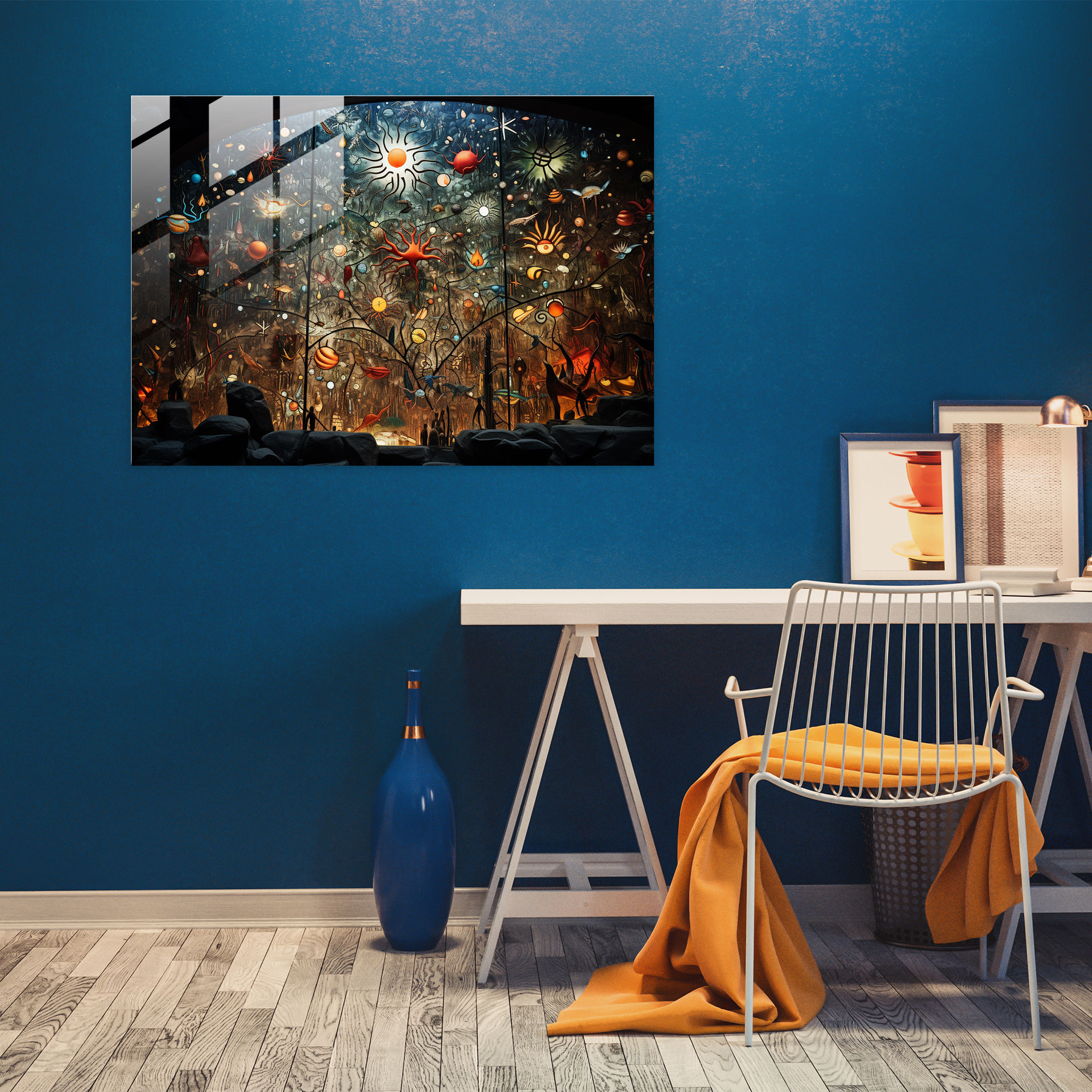 Paleolithic Kaleidoscope Glass Print - Mesolithic, Wall Decoration, Paleolithic Glass Print, Prehistoric Symbols