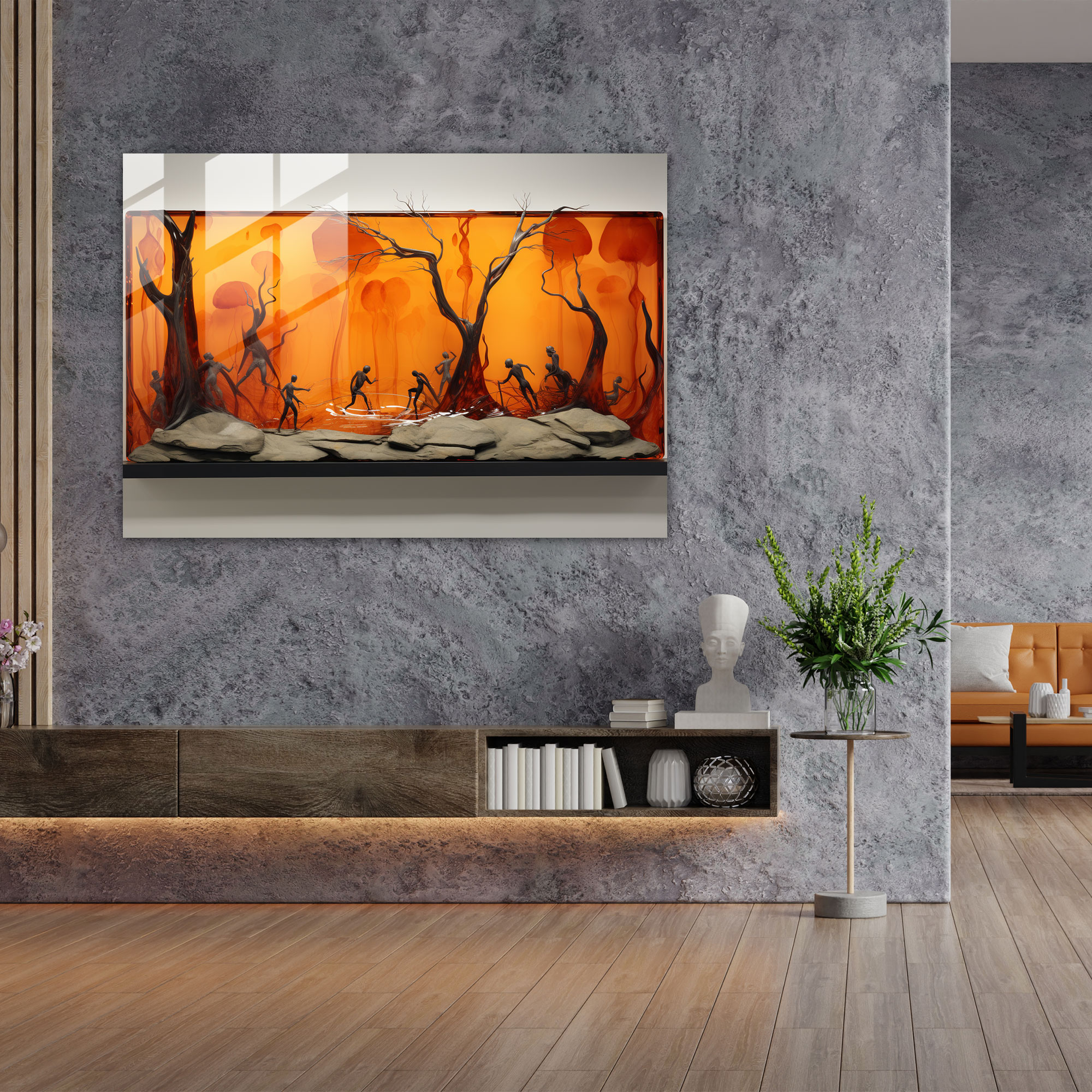 Paleolithic Hunting Scene Glass Wall Art - Mesolithic, Home Decoration, Glass Print, Prehistoric Survival