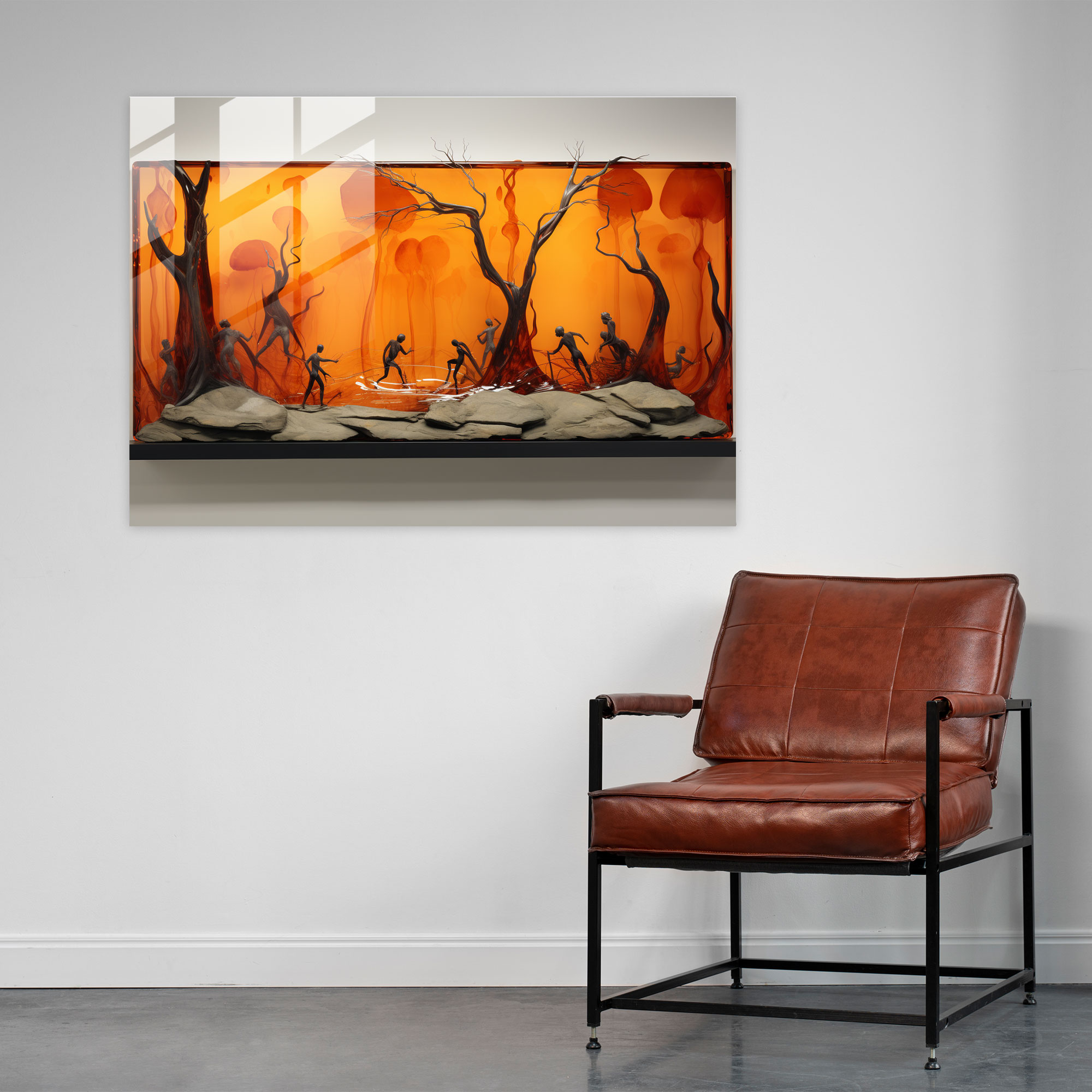 Paleolithic Hunting Scene Glass Wall Art - Mesolithic, Home Decoration, Glass Print, Prehistoric Survival