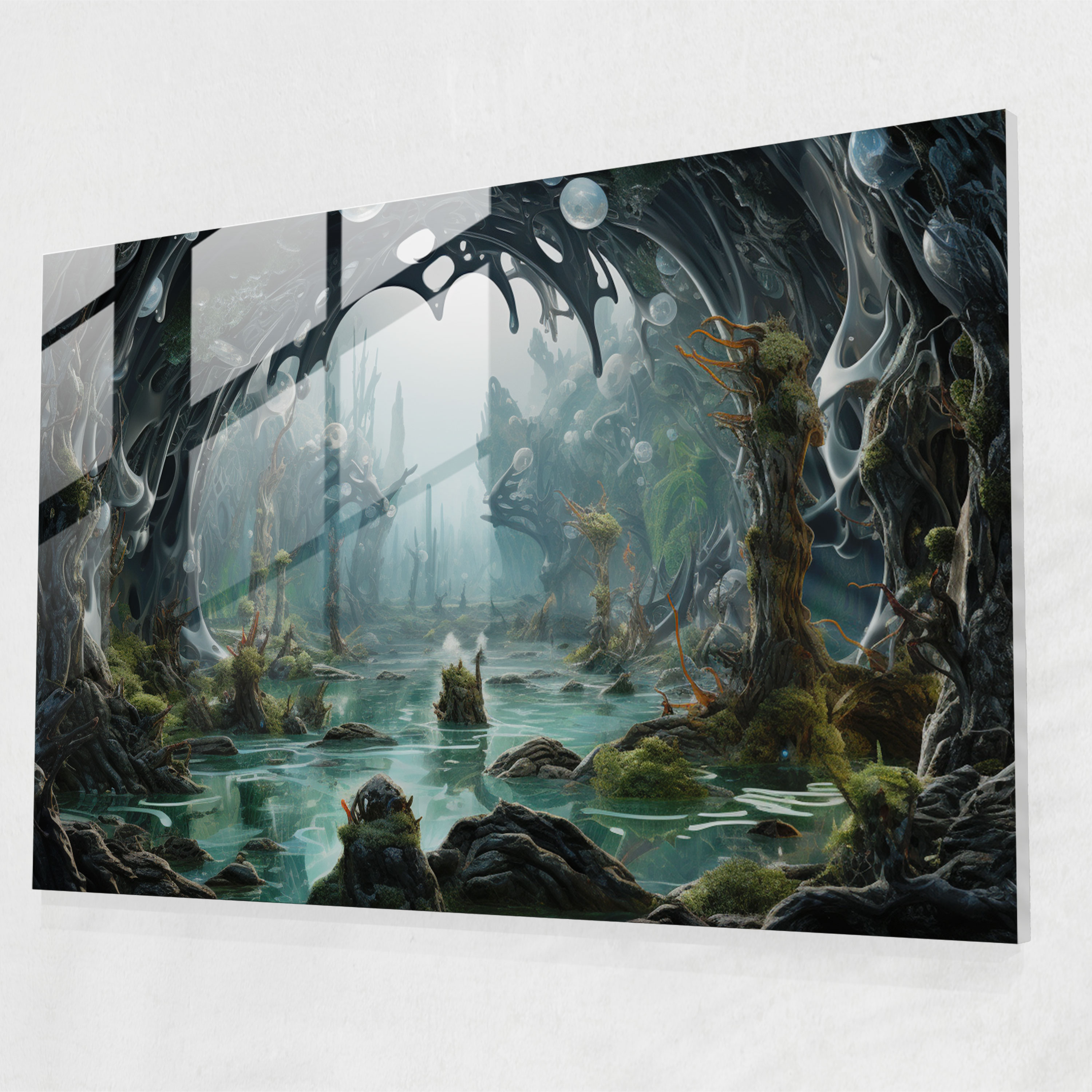 Paleolithic Surreal Landscape Glass Wall Art - Mesolithic, Wall Decoration, Modern Art, Otherworldly Landscape