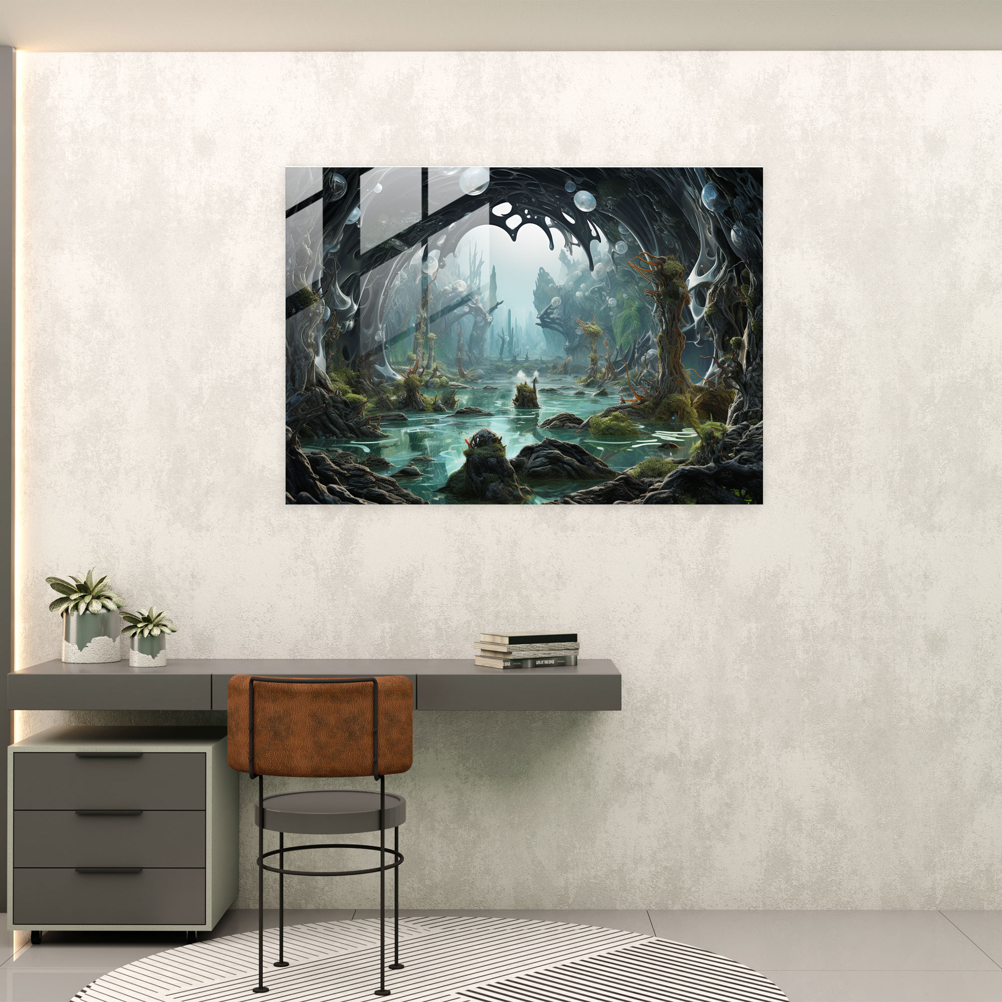 Paleolithic Surreal Landscape Glass Wall Art - Mesolithic, Wall Decoration, Modern Art, Otherworldly Landscape