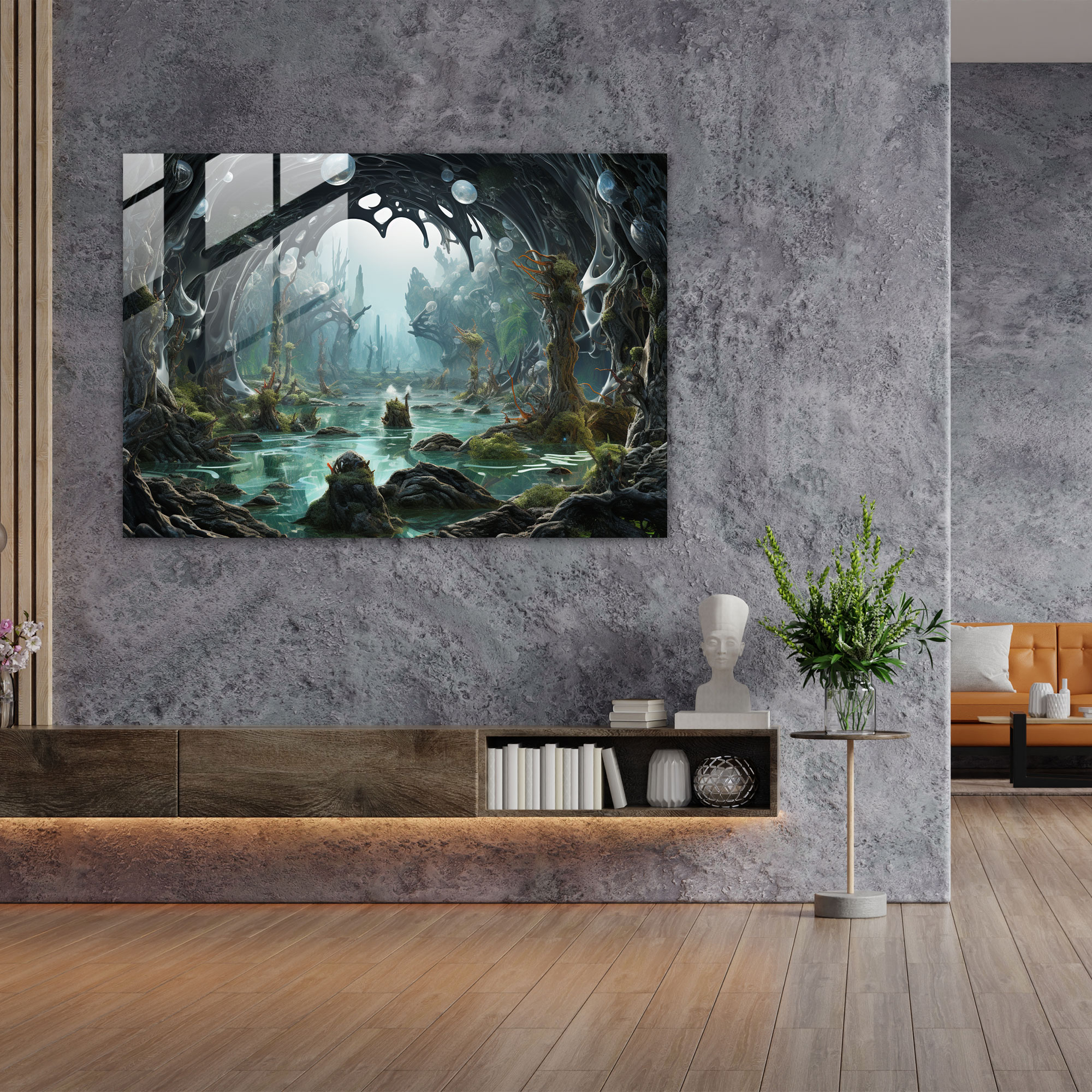 Paleolithic Surreal Landscape Glass Wall Art - Mesolithic, Wall Decoration, Modern Art, Otherworldly Landscape