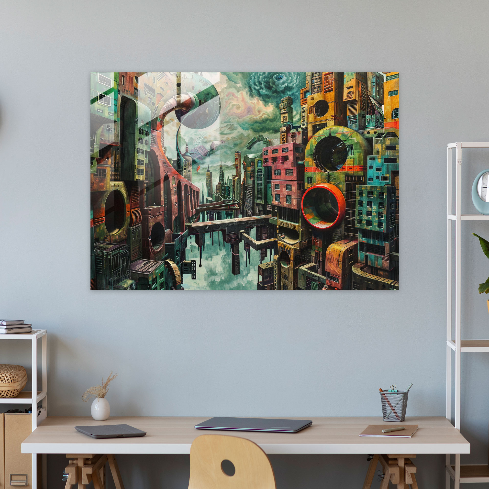Metaphysical Painting Glass Wall Art - Metaphysical Painting, Cityscape, Metaphysical Painting, Home Decoration