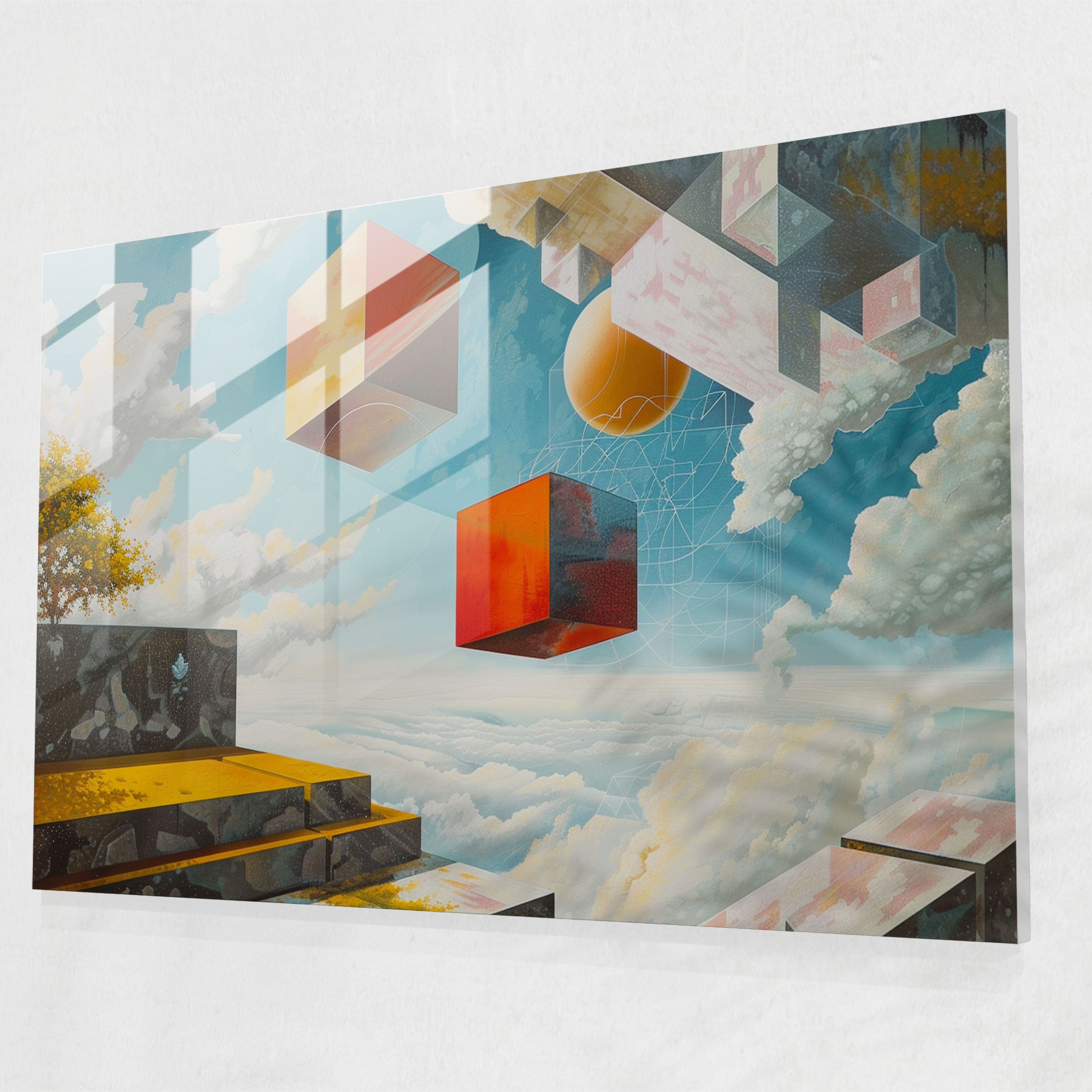 Metaphysical Painting Glass Print - Metaphysical Painting, Wall Decoration, Modern Art, Home Decoration