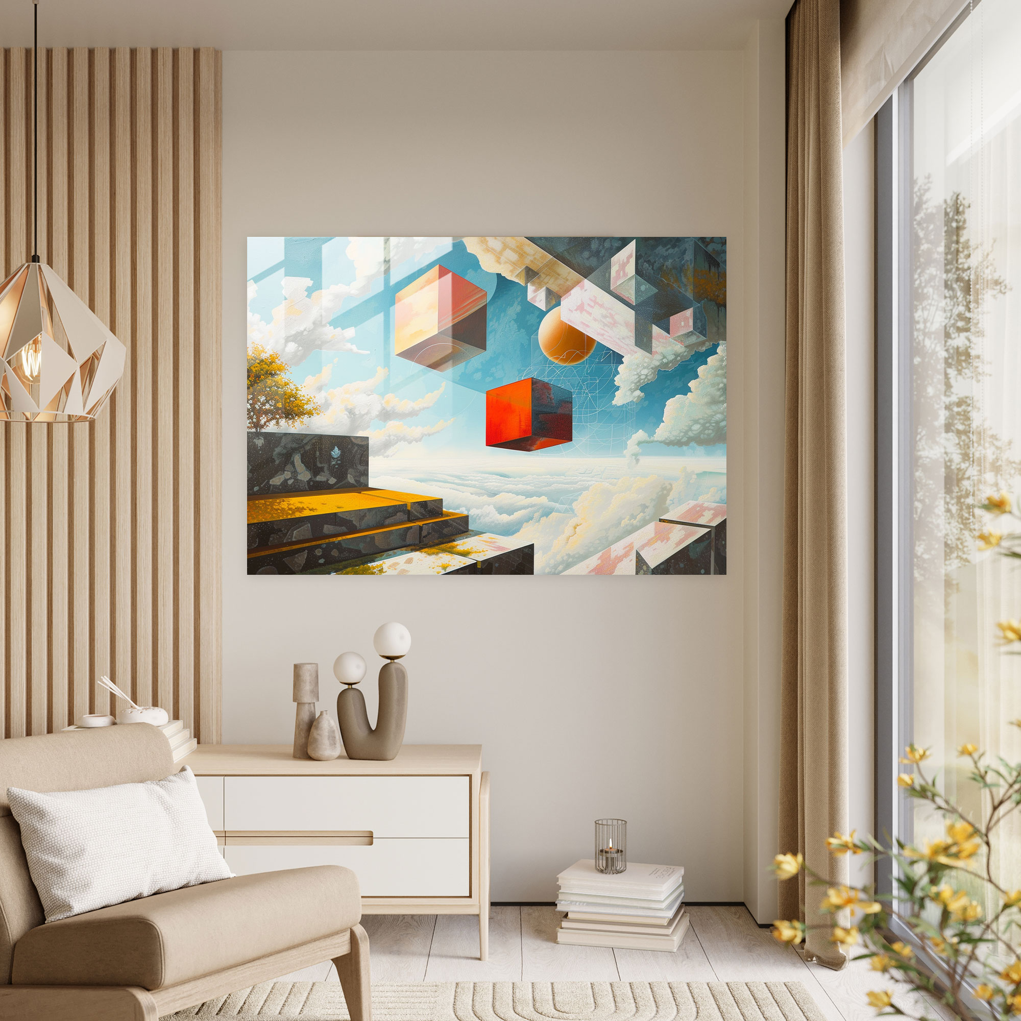 Metaphysical Painting Glass Print - Metaphysical Painting, Wall Decoration, Modern Art, Home Decoration