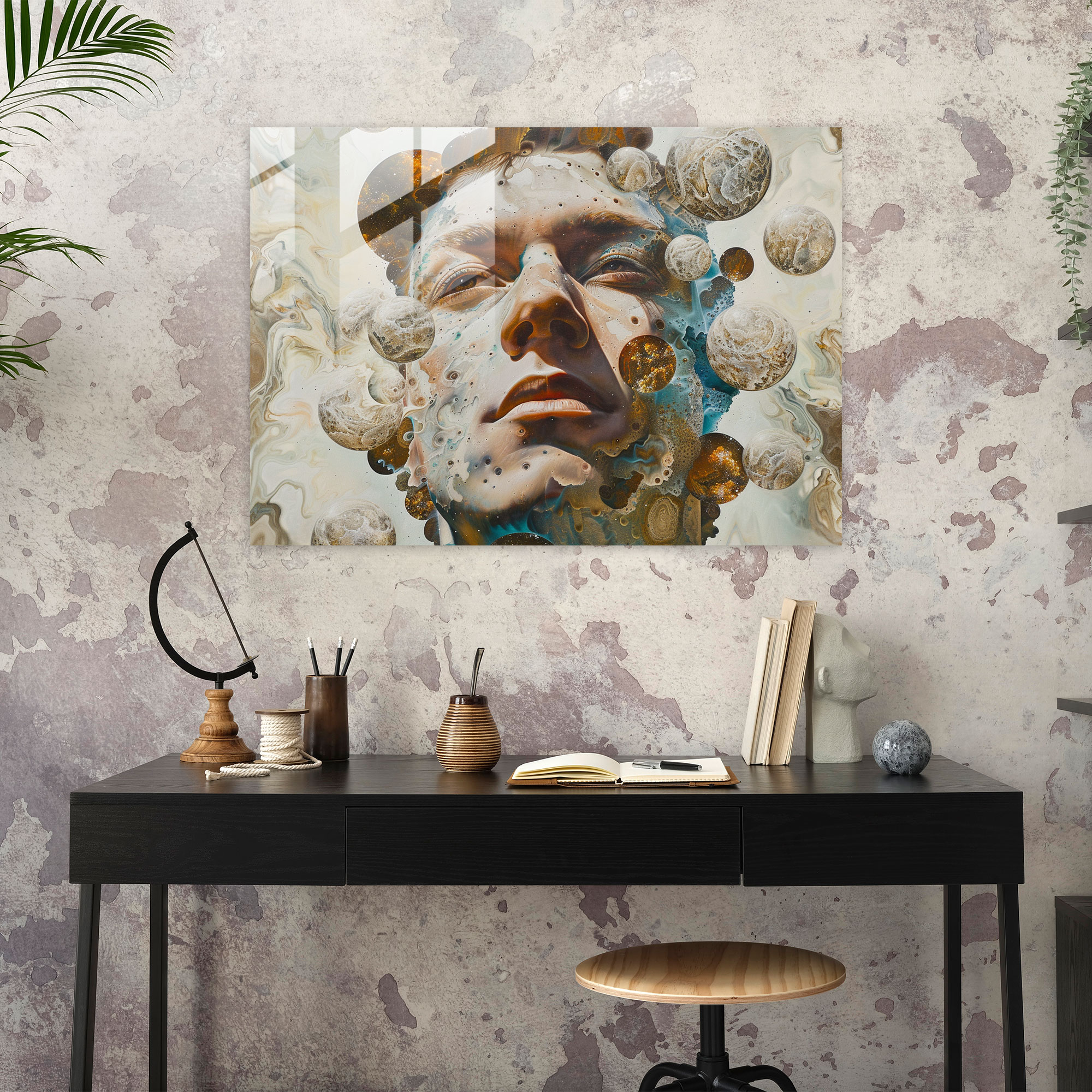 Metaphysical Painting Modern Art - Metaphysical Painting, Glass Print, Surreal, Orbs