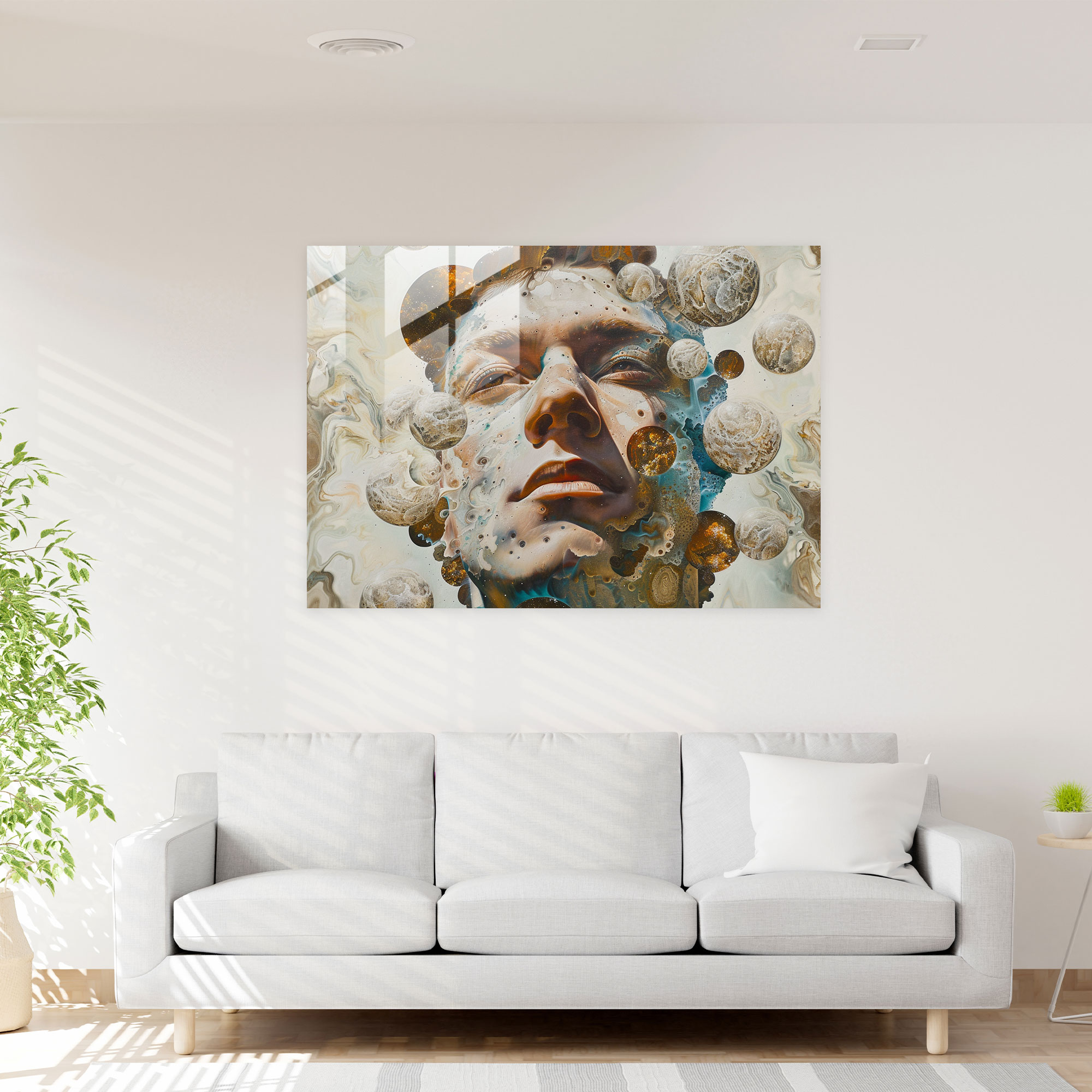 Metaphysical Painting Modern Art - Metaphysical Painting, Glass Print, Surreal, Orbs