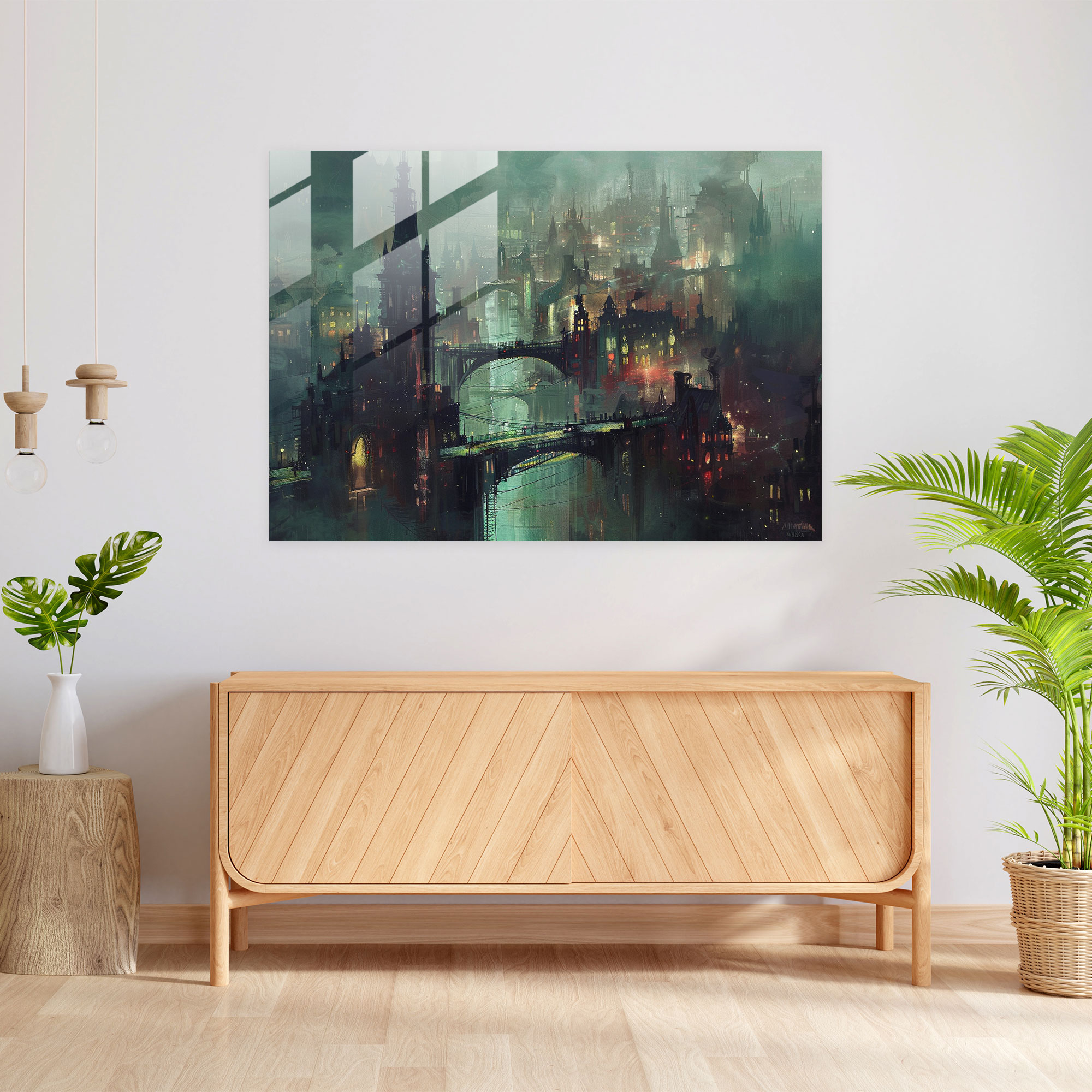 Metaphysical Painting Wall Decoration - Metaphysical Painting, Wall Decoration, Glass Art, Cityscape
