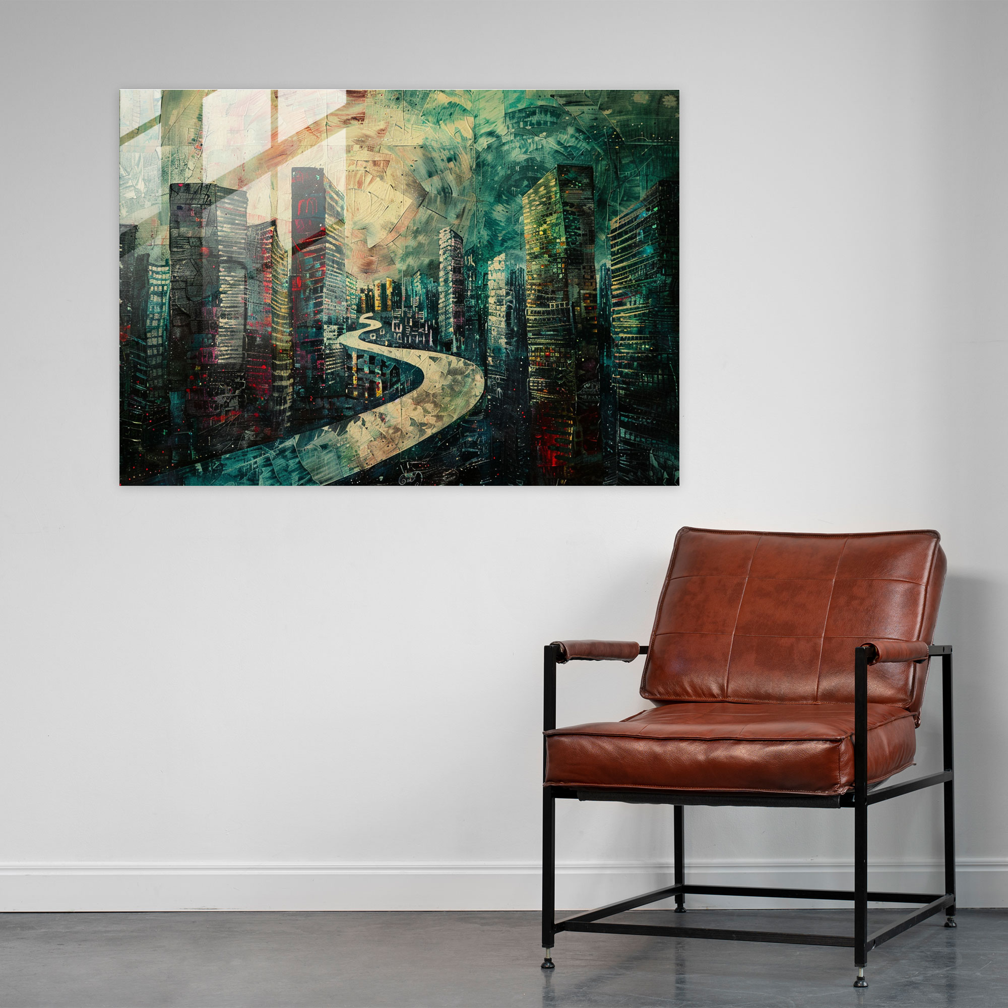 Metaphysical Painting Modern Art Glass Print - Metaphysical Painting, Glass Wall Art, Cityscape, Wall Decoration