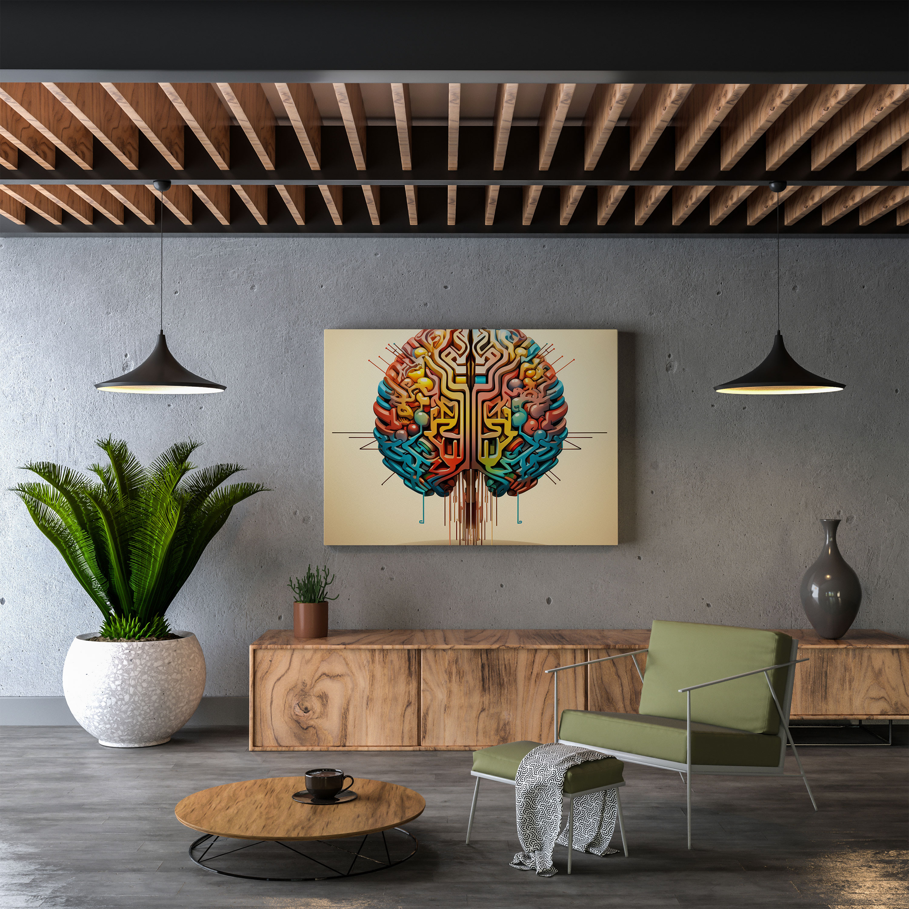 Medicine Geometric Brain Canvas Print - Medicine, Geometric Digital Artwork, Human Brain, Contemporary