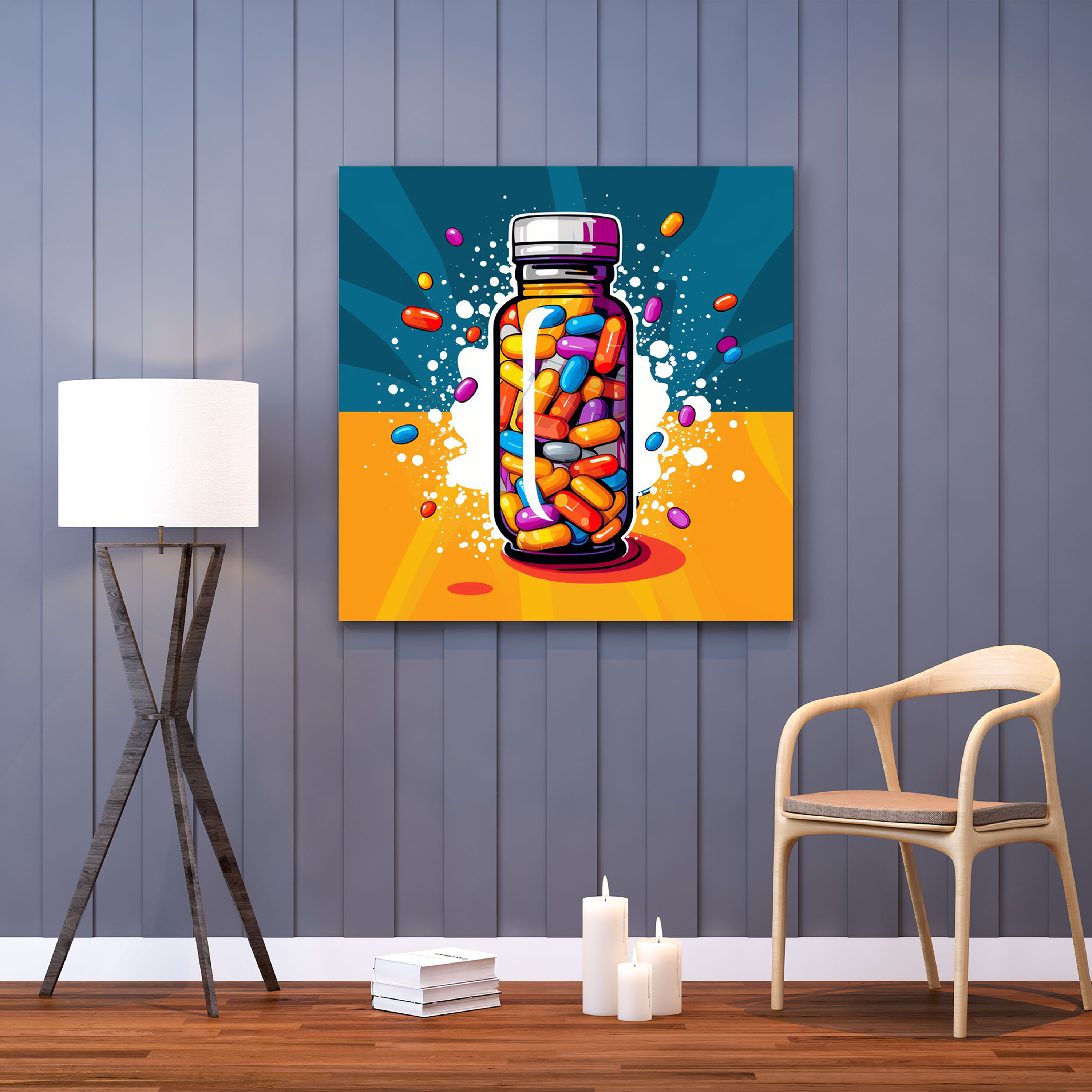 Pop Sanat Tıp Kanvas Tablo - Tıp Hap Şişesi Duvar Sanatı Pop Sanat İllüstrasyonu
