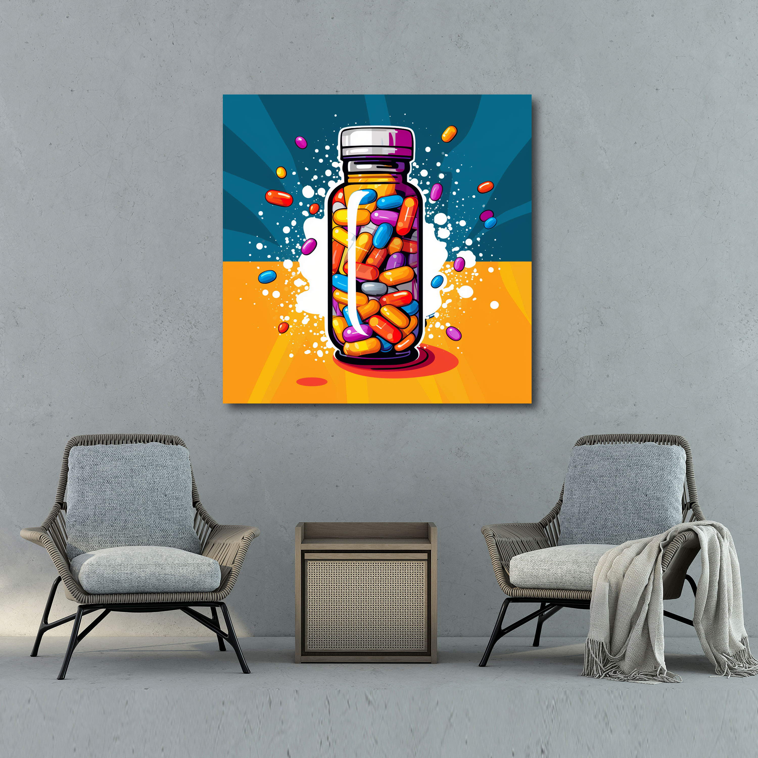 Pop Sanat Tıp Kanvas Tablo - Tıp Hap Şişesi Duvar Sanatı Pop Sanat İllüstrasyonu