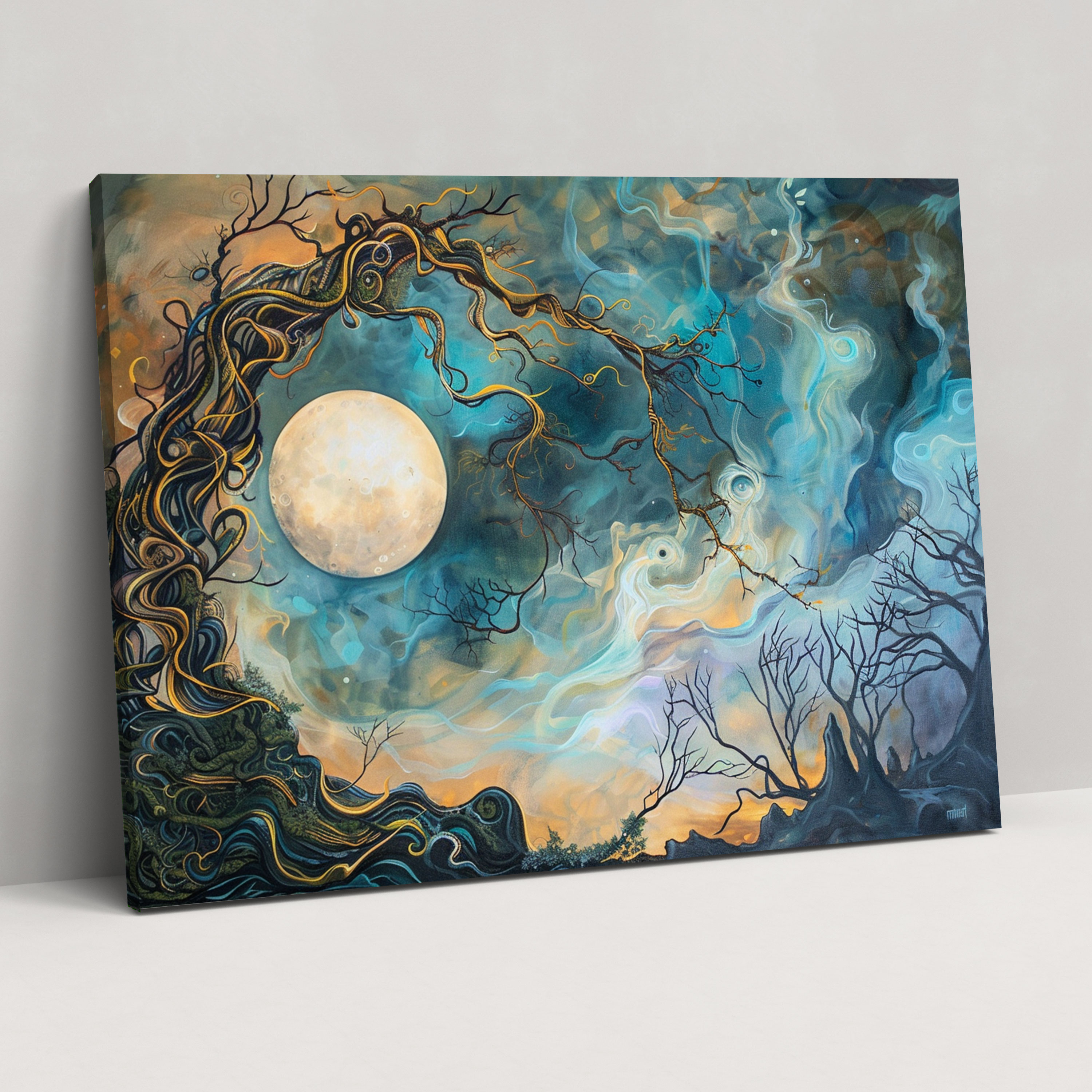 Metaphysical Painting Wall Decoration: Moonscape Mystery - Metaphysical Painting, Home Decoration, Canvas Wall Art, Wall Decoration