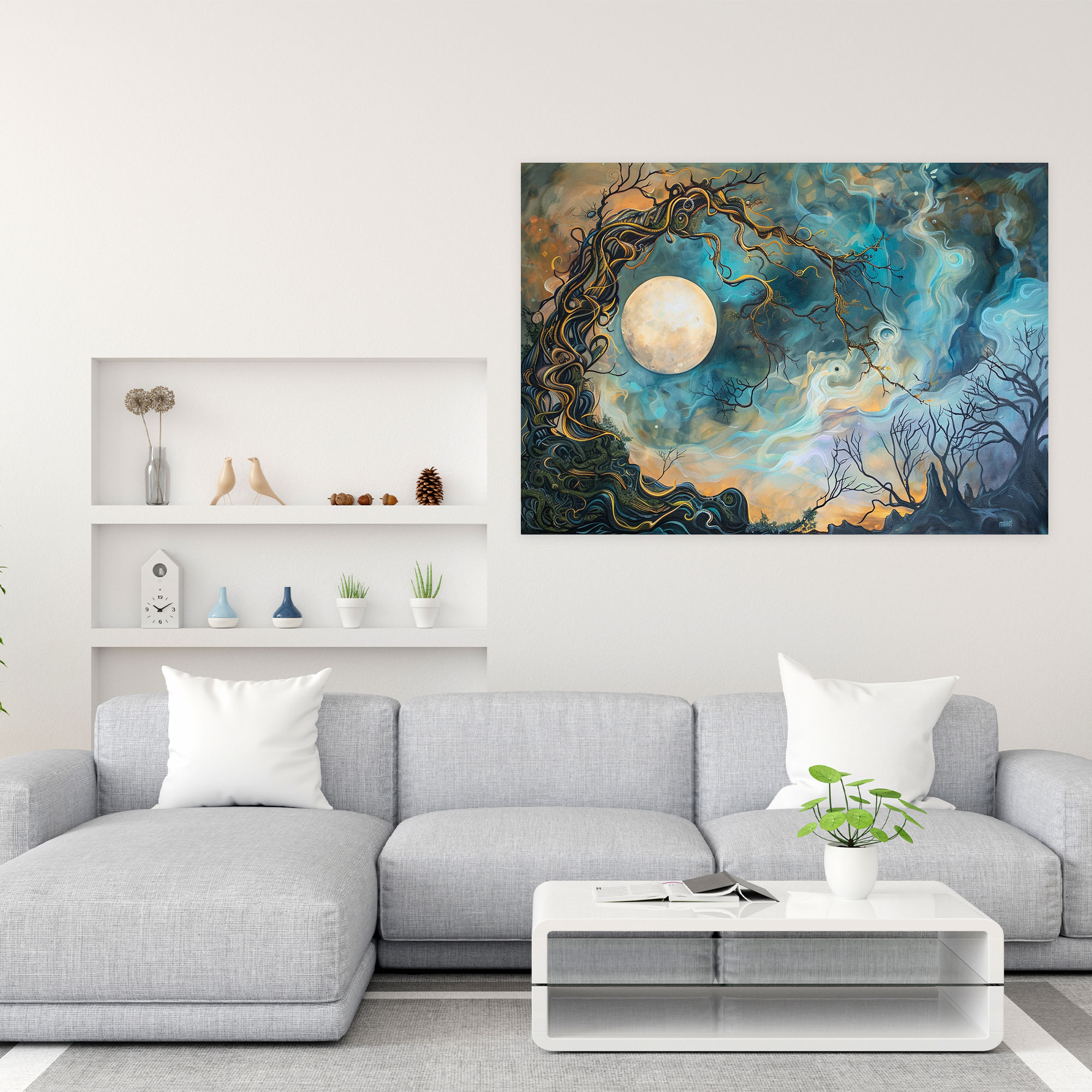 Metaphysical Painting Wall Decoration: Moonscape Mystery - Metaphysical Painting, Home Decoration, Canvas Wall Art, Wall Decoration