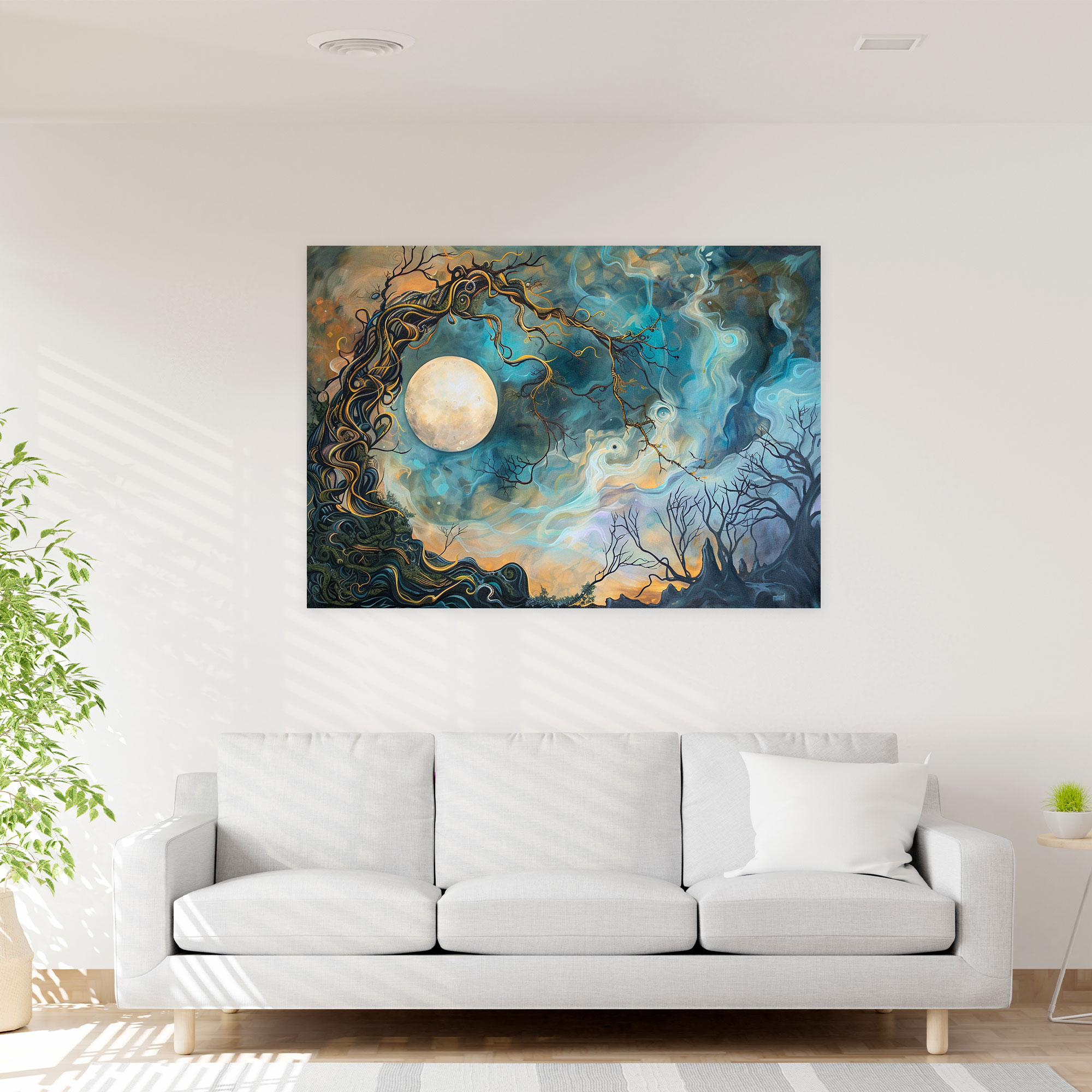 Metaphysical Painting Wall Decoration: Moonscape Mystery - Metaphysical Painting, Home Decoration, Canvas Wall Art, Wall Decoration