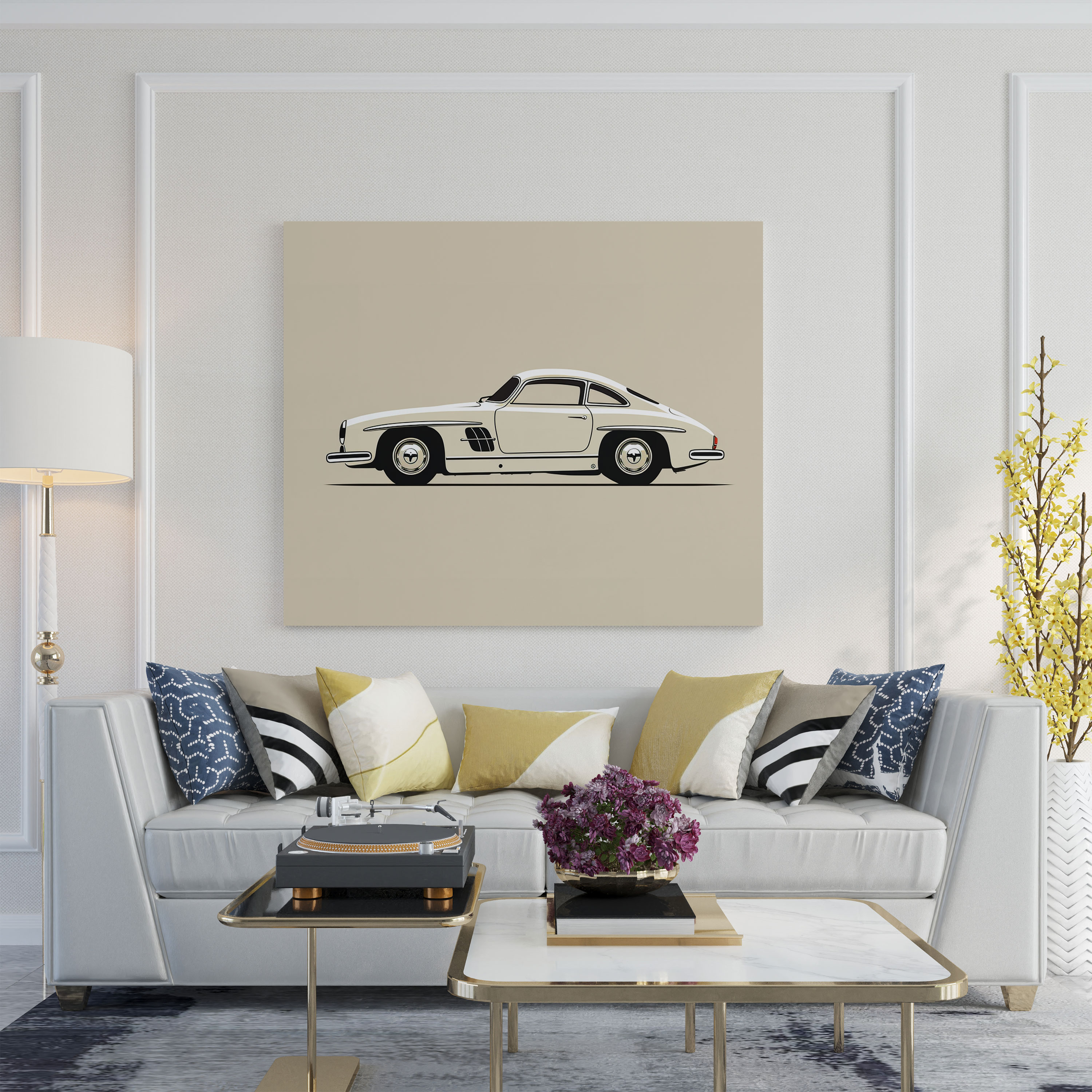 Mercedes Wall Decoration - Minimalist Line Drawing Canvas Print - Mercedes, Modern Aesthetics, Contemporary, Minimalist Line Drawing