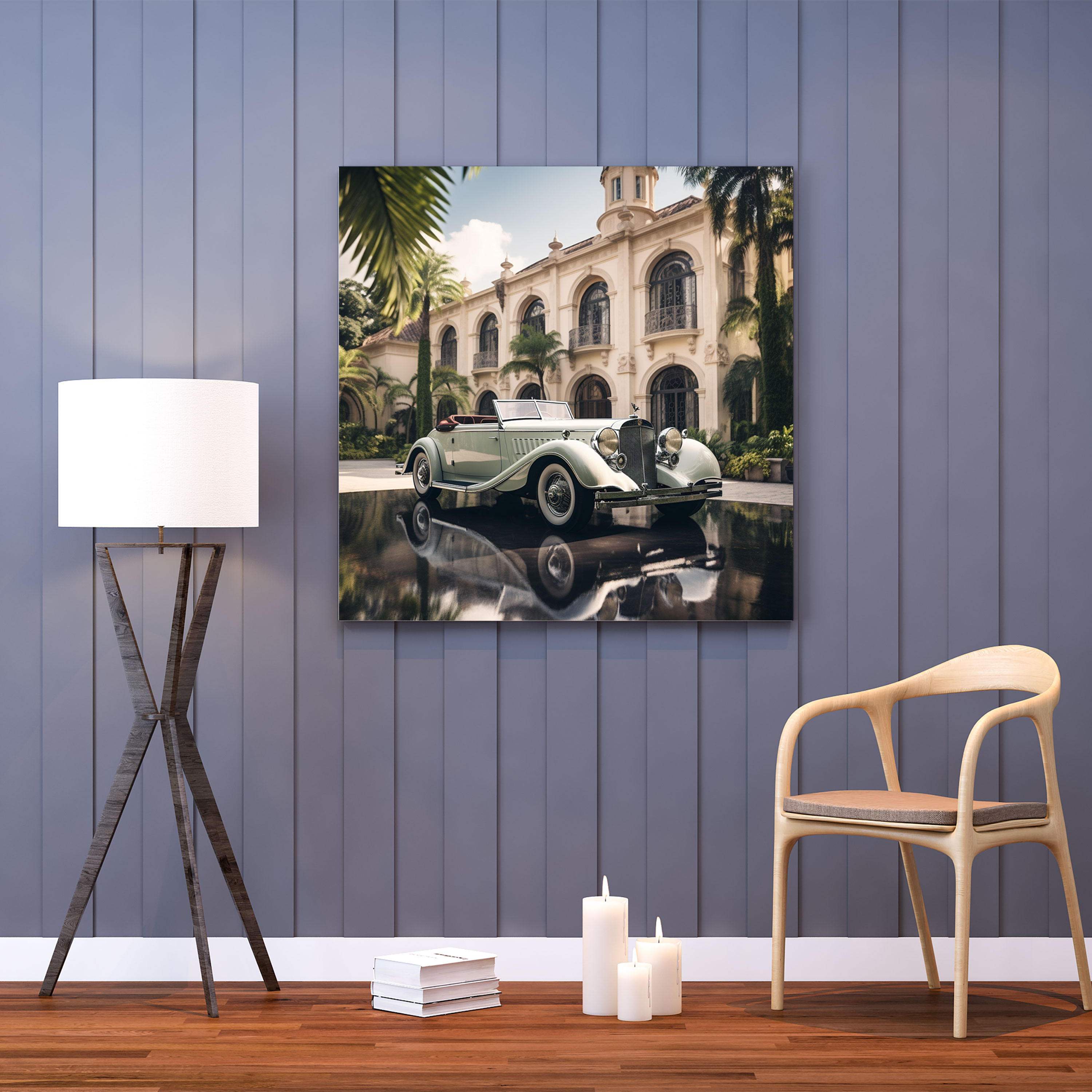 Mercedes Art Deco Leinwandbild - Wandkunst Vintage Auto Wanddekoration