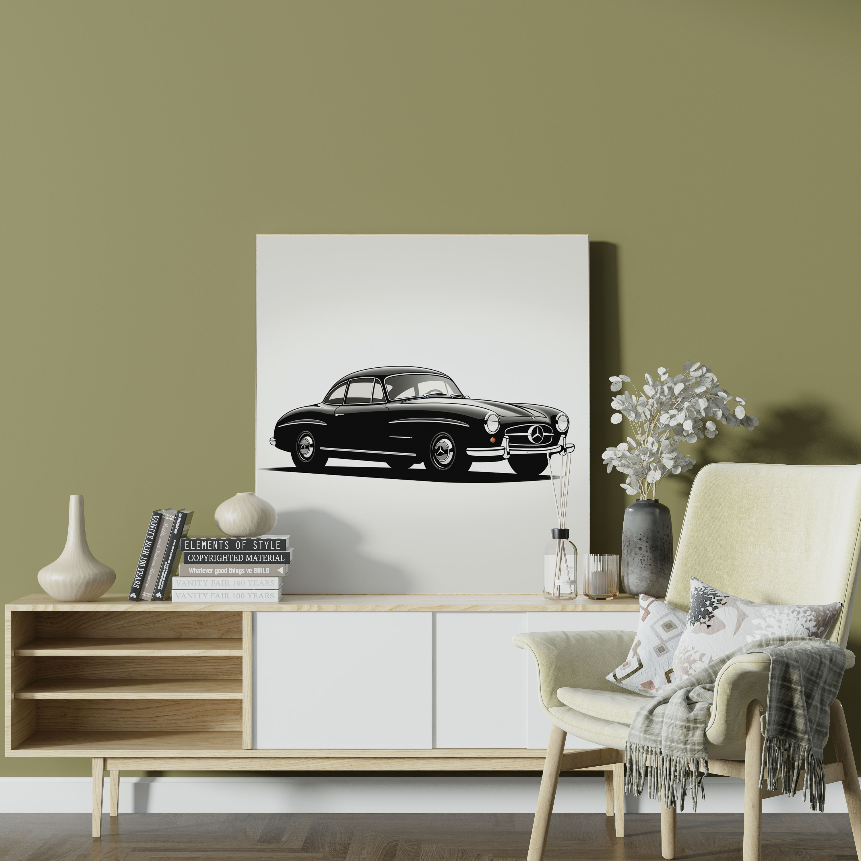 Elegantes Mercedes Leinwandbild - Zuhause Dekoration minimalistisches Design Schwarz und Weiß