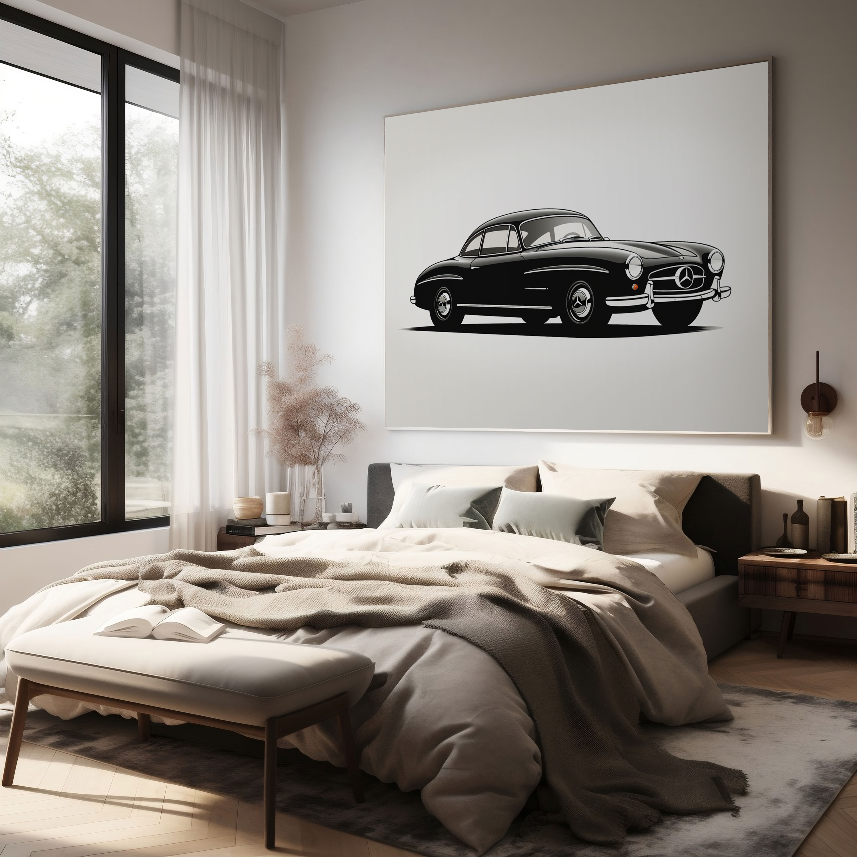 Elegantes Mercedes Leinwandbild - Zuhause Dekoration minimalistisches Design Schwarz und Weiß