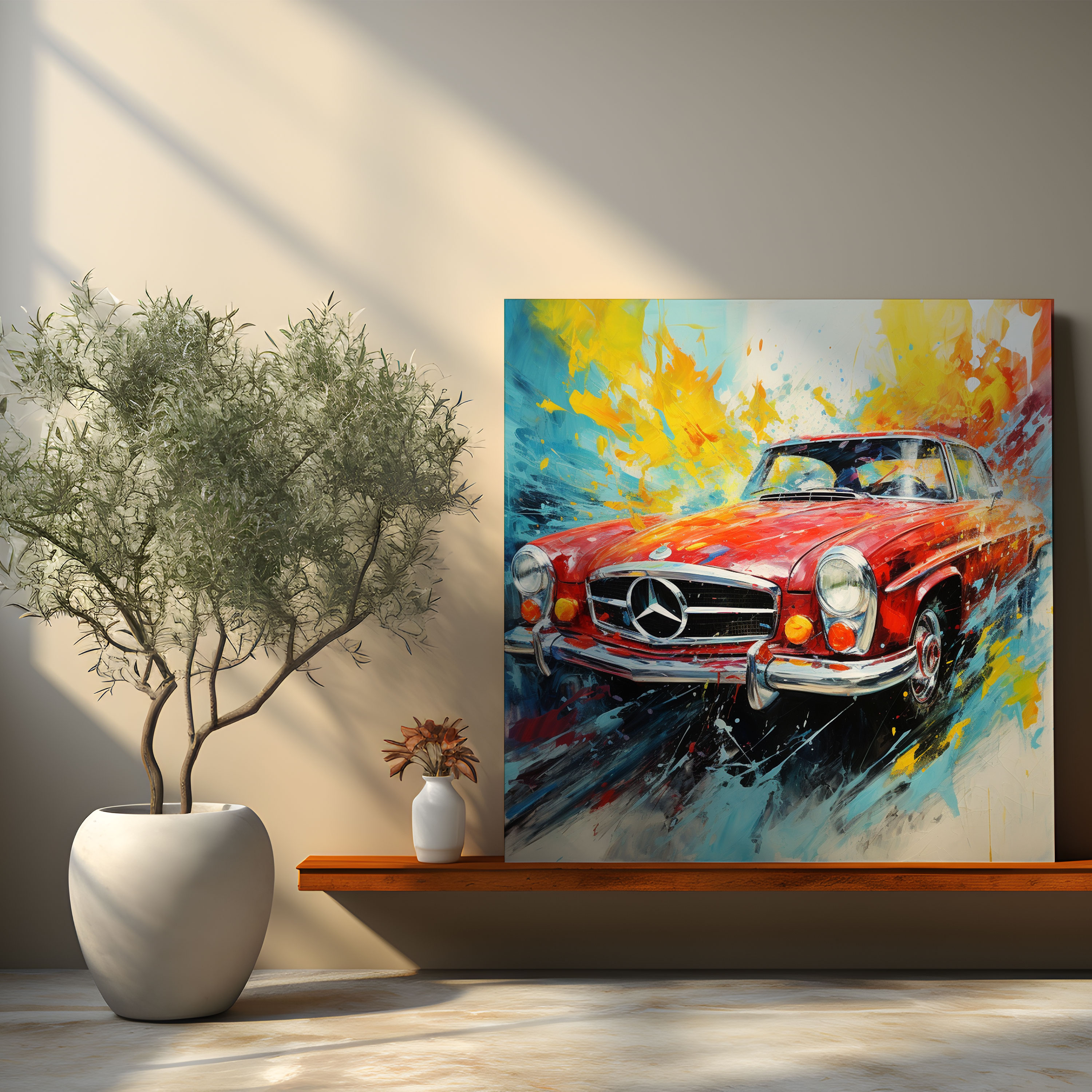 Abstract Mercedes Canvas Print - Mercedes, Mercedes, Dynamic Brushstrokes, Wall Art