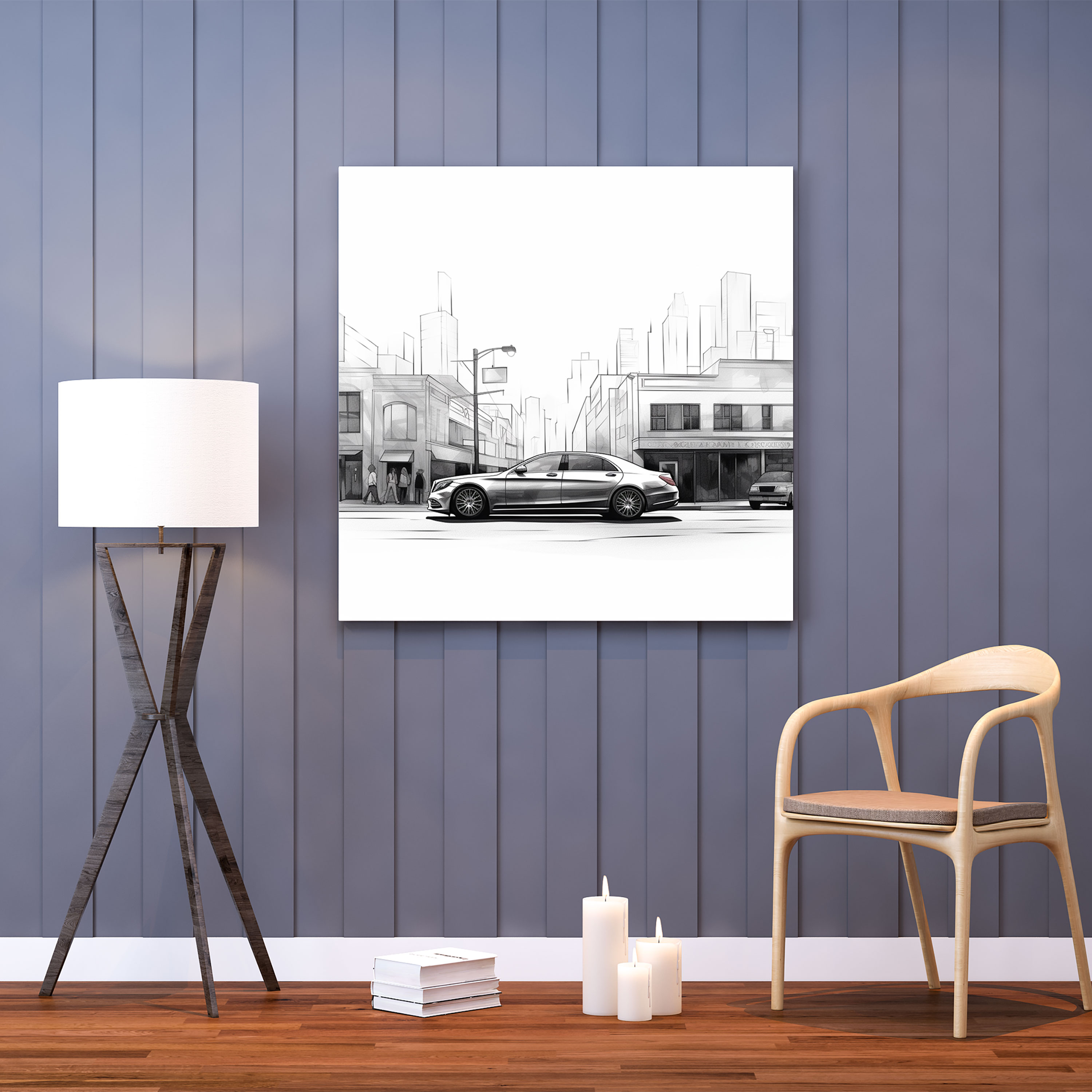 Minimalist Mercedes Canvas Print - Mercedes, Canvas Wall Art, Wall Art, Sleek Sedan