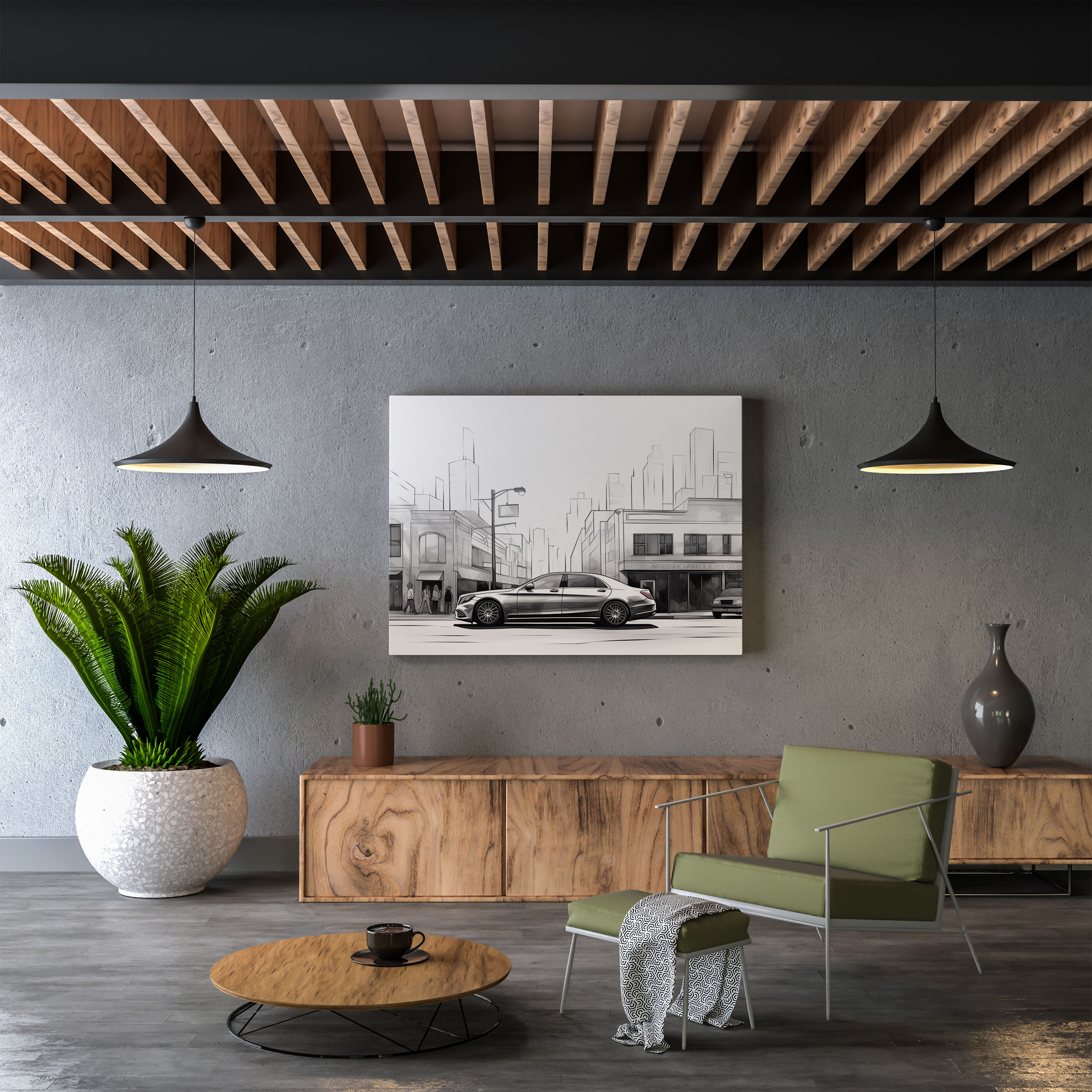 Minimalist Mercedes Canvas Print - Mercedes, Canvas Wall Art, Wall Art, Sleek Sedan