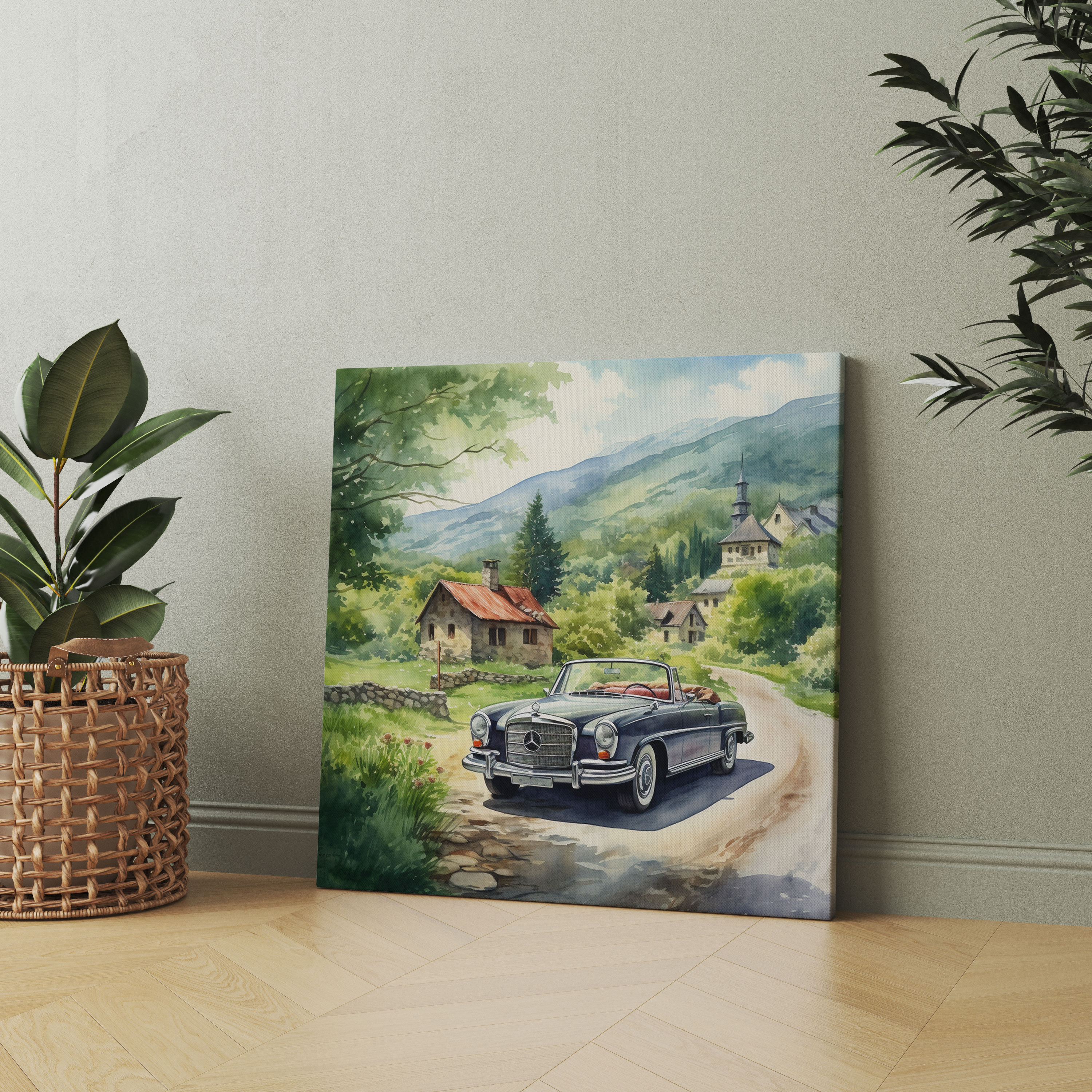 Mercedes Aquarell Leinwandbild - Mercedes Aquarellmalerei Leinwand Wanddekoration