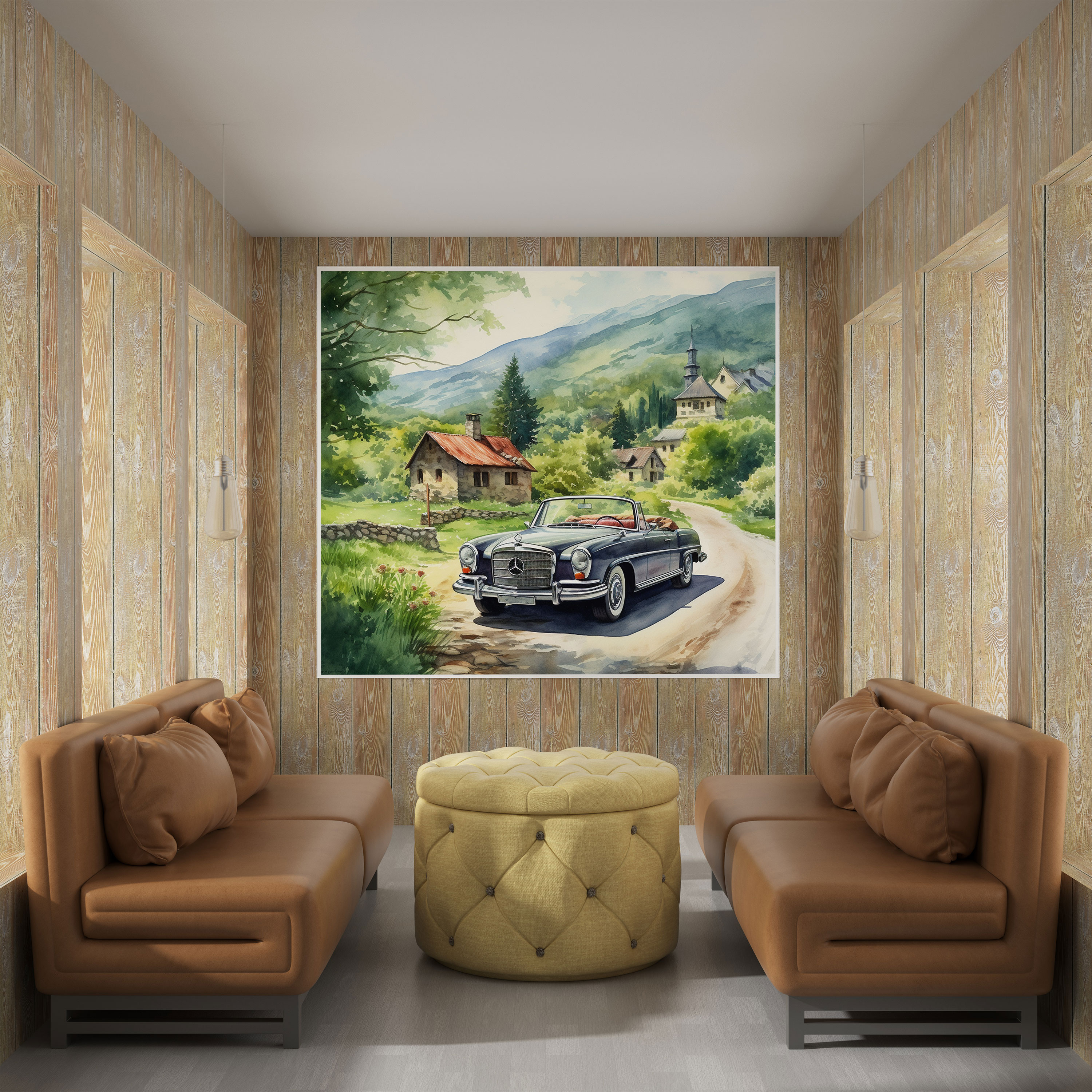 Mercedes Aquarell Leinwandbild - Mercedes Aquarellmalerei Leinwand Wanddekoration