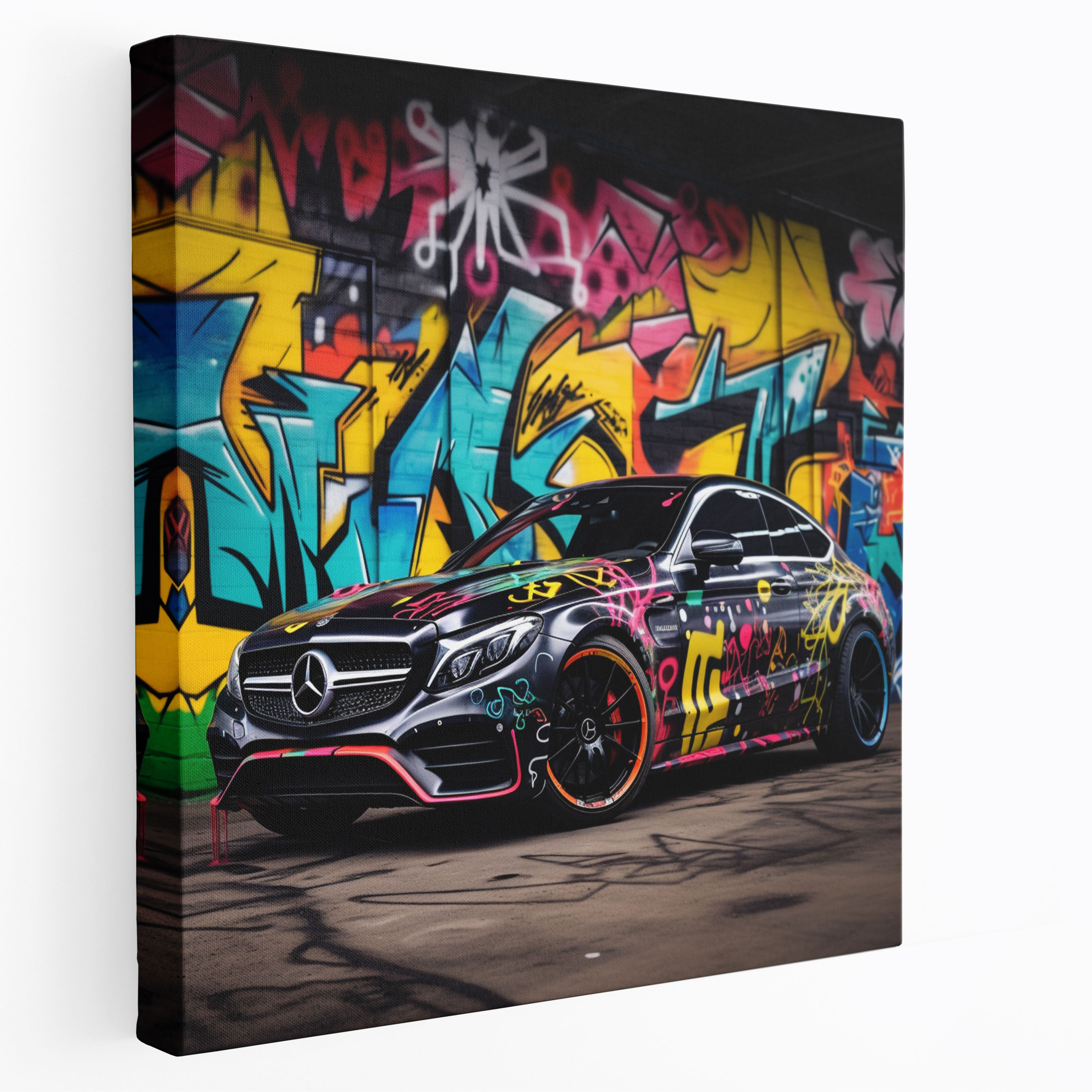 Mercedes Graffiti Leinwandbild - Mercedes Leinwand ikonisches Modell