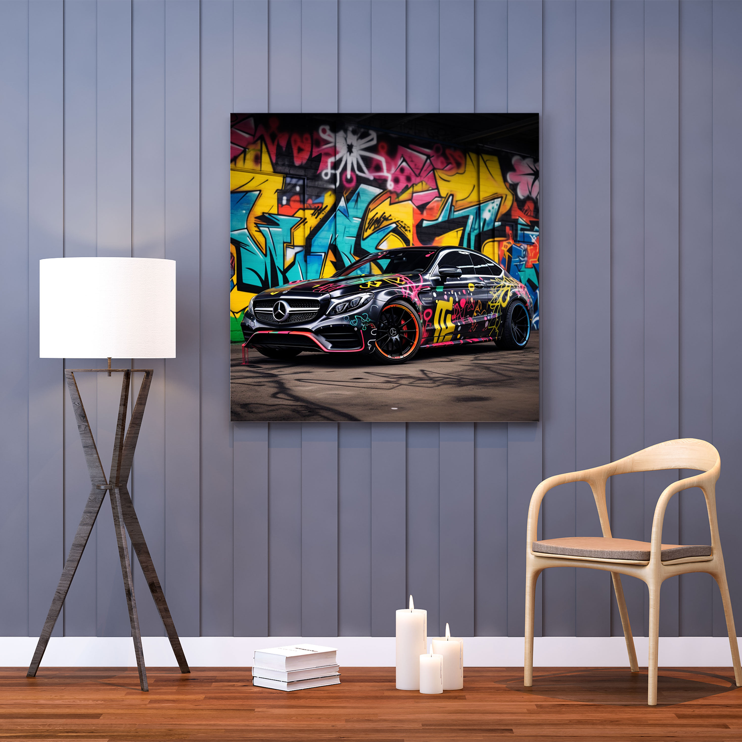 Mercedes Graffiti Leinwandbild - Mercedes Leinwand ikonisches Modell