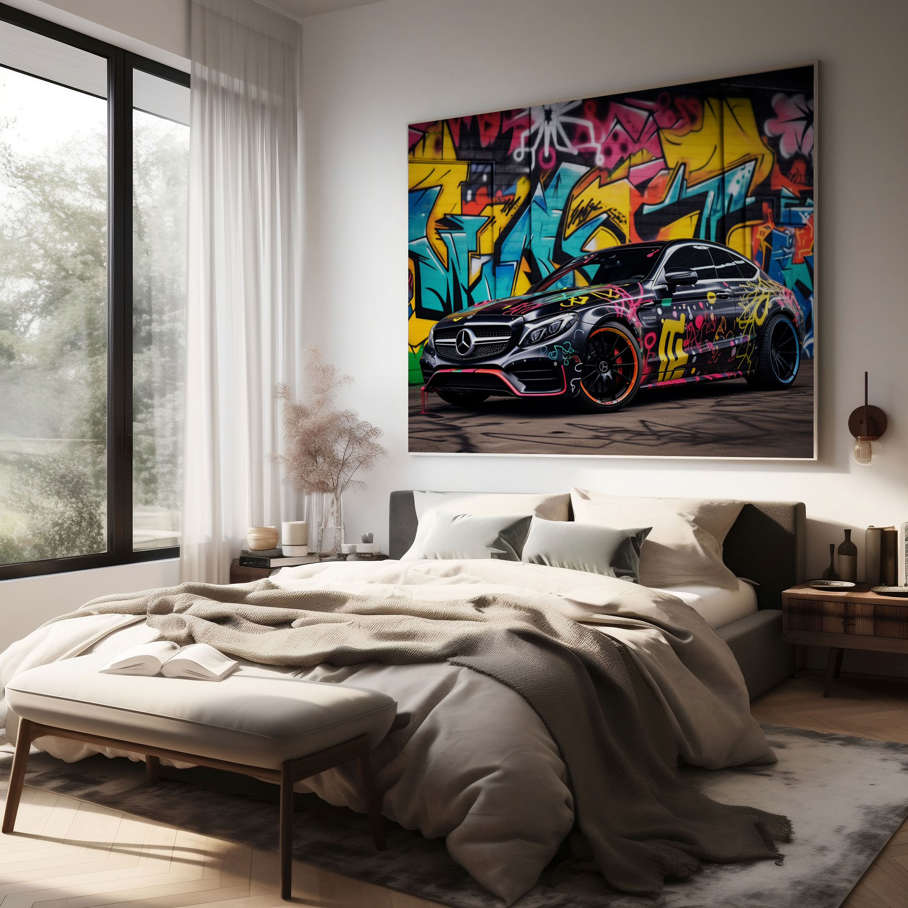 Mercedes Graffiti Leinwandbild - Mercedes Leinwand ikonisches Modell