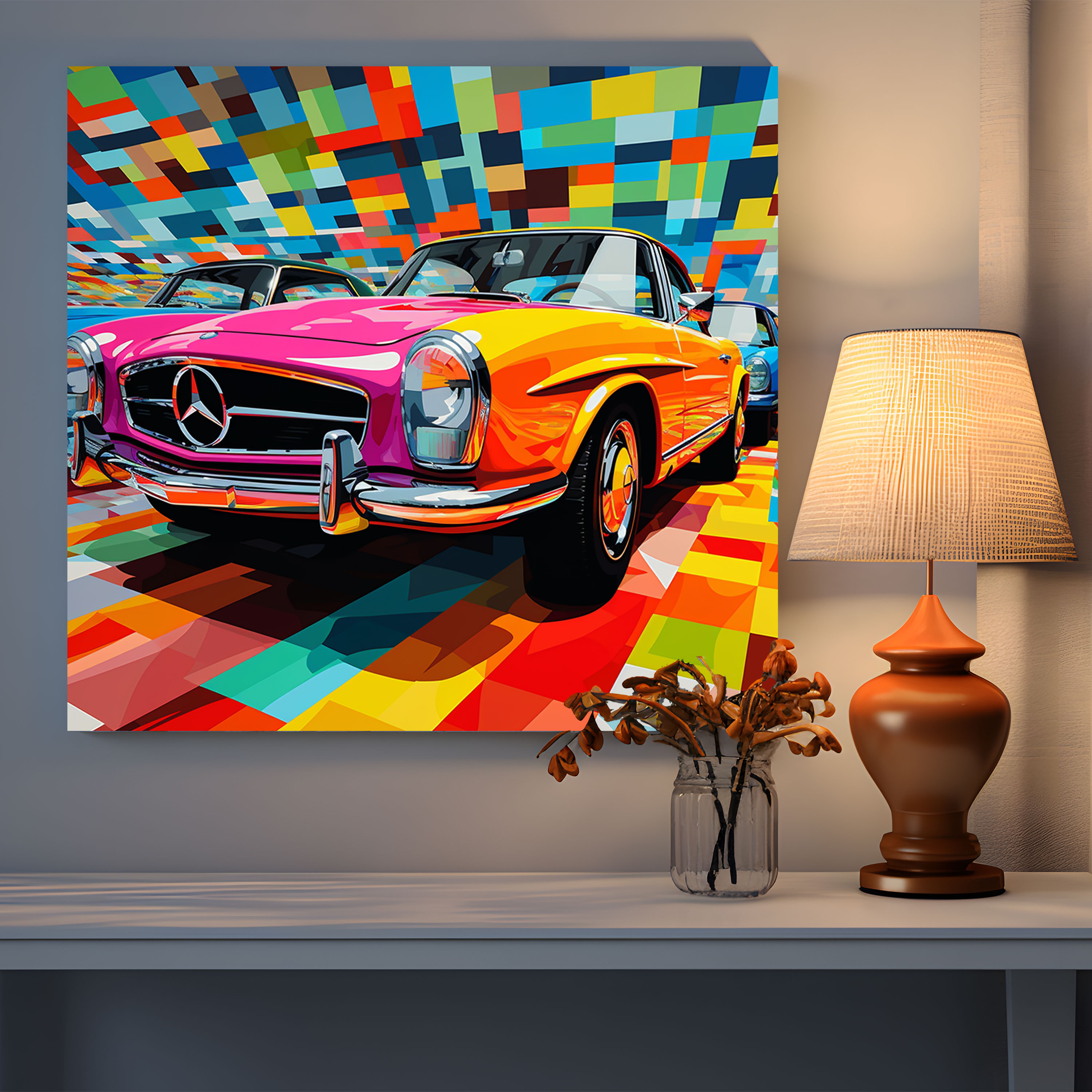 Mercedes Pop Art Leinwandbild - Zuhause Dekoration Mercedes Leinwand Wandkunst