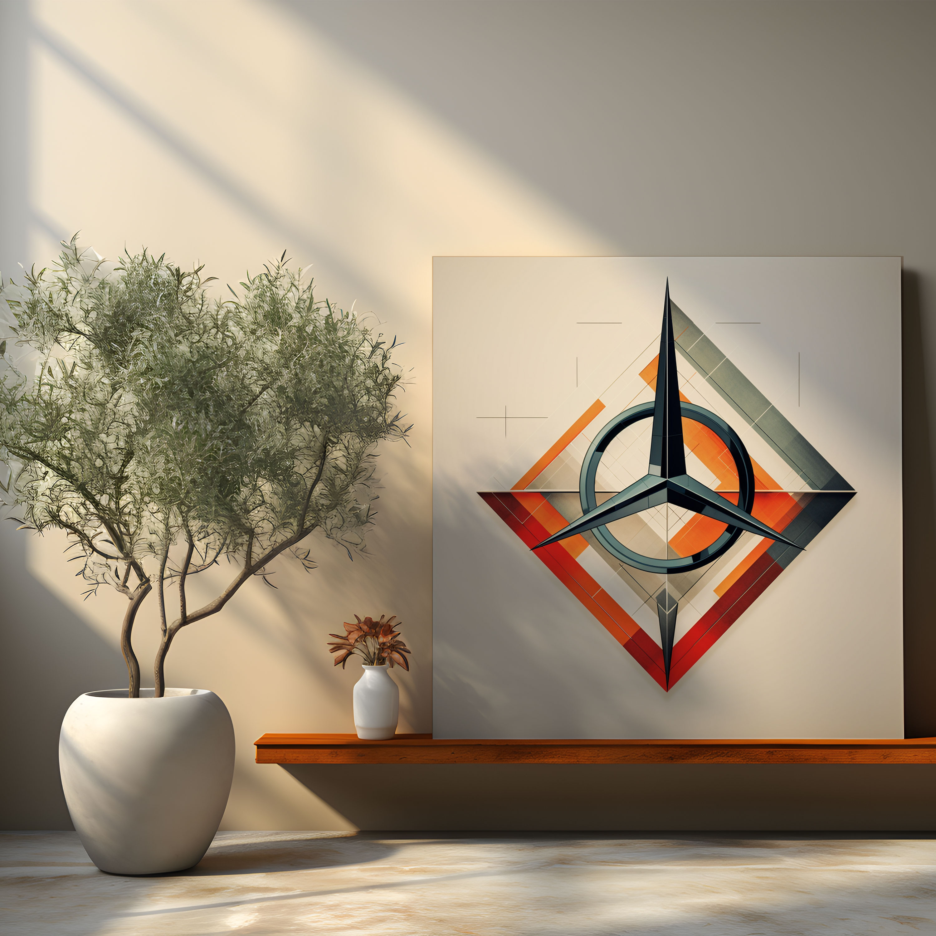Moderne Mercedes Geometrische Wandkunst - Mercedes Wanddekoration Geometrisches Design Leinwandbild
