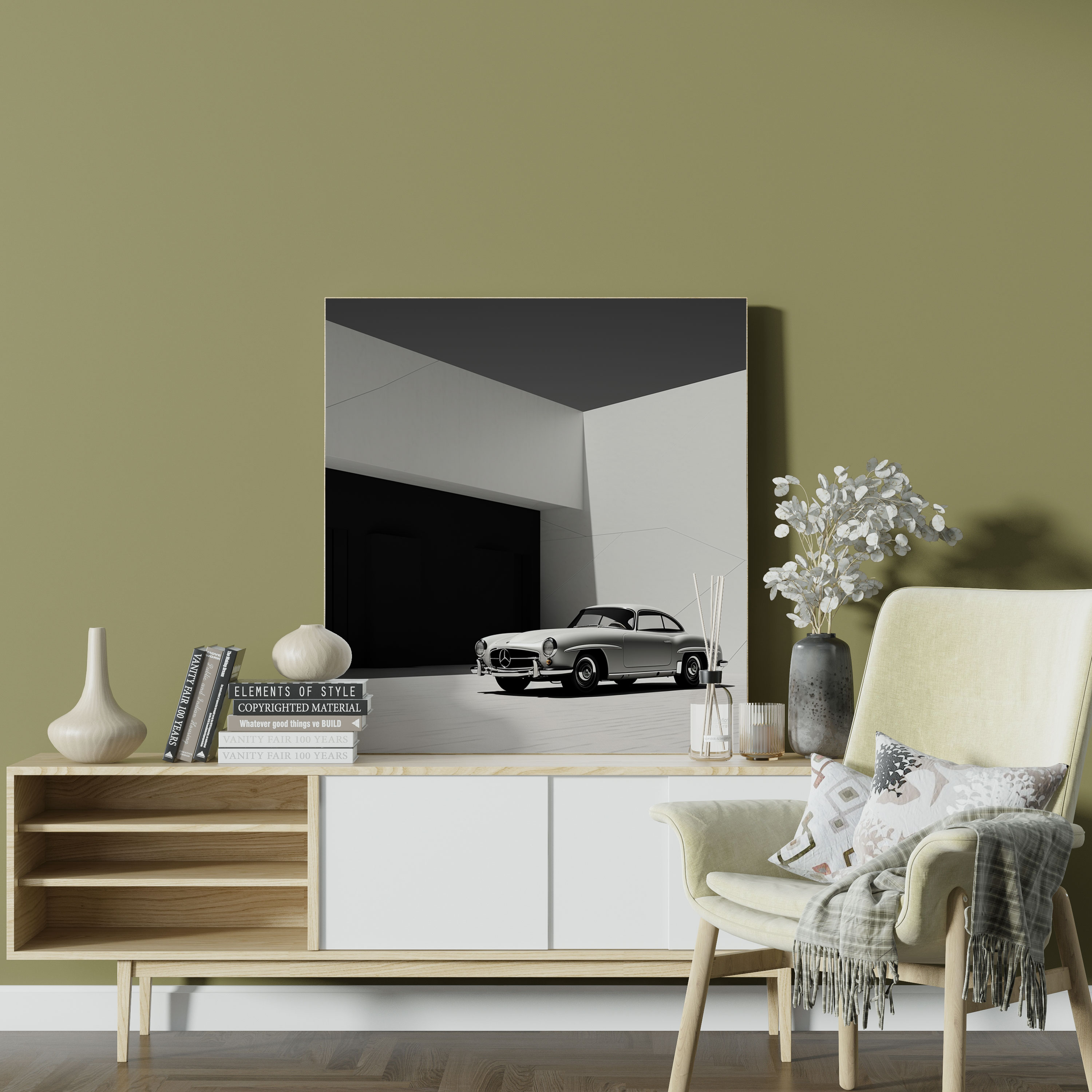 Sleekes Mercedes Leinwandbild - Mercedes minimalistische digitale Kunst Wandkunst Wohnkultur