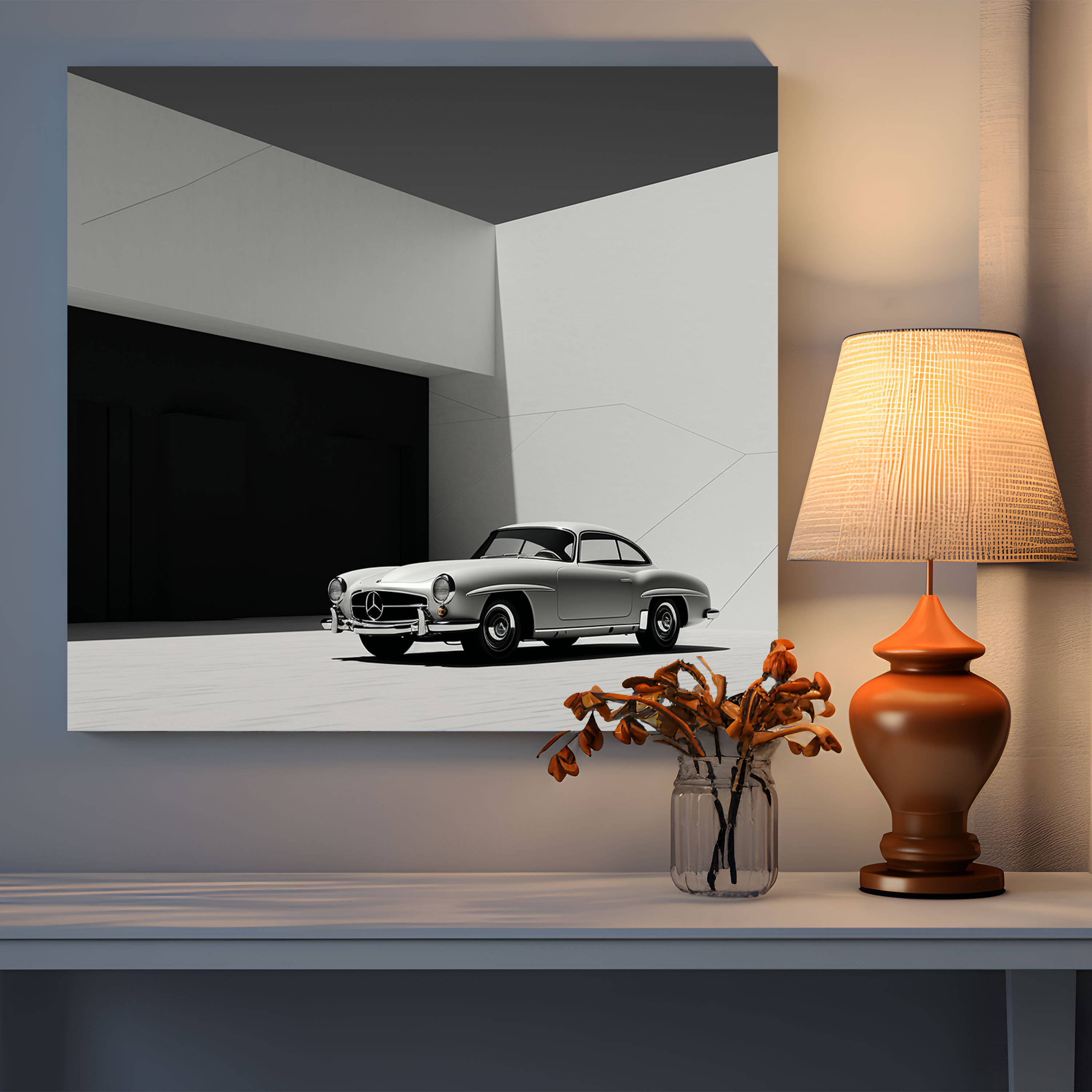 Sleekes Mercedes Leinwandbild - Mercedes minimalistische digitale Kunst Wandkunst Wohnkultur