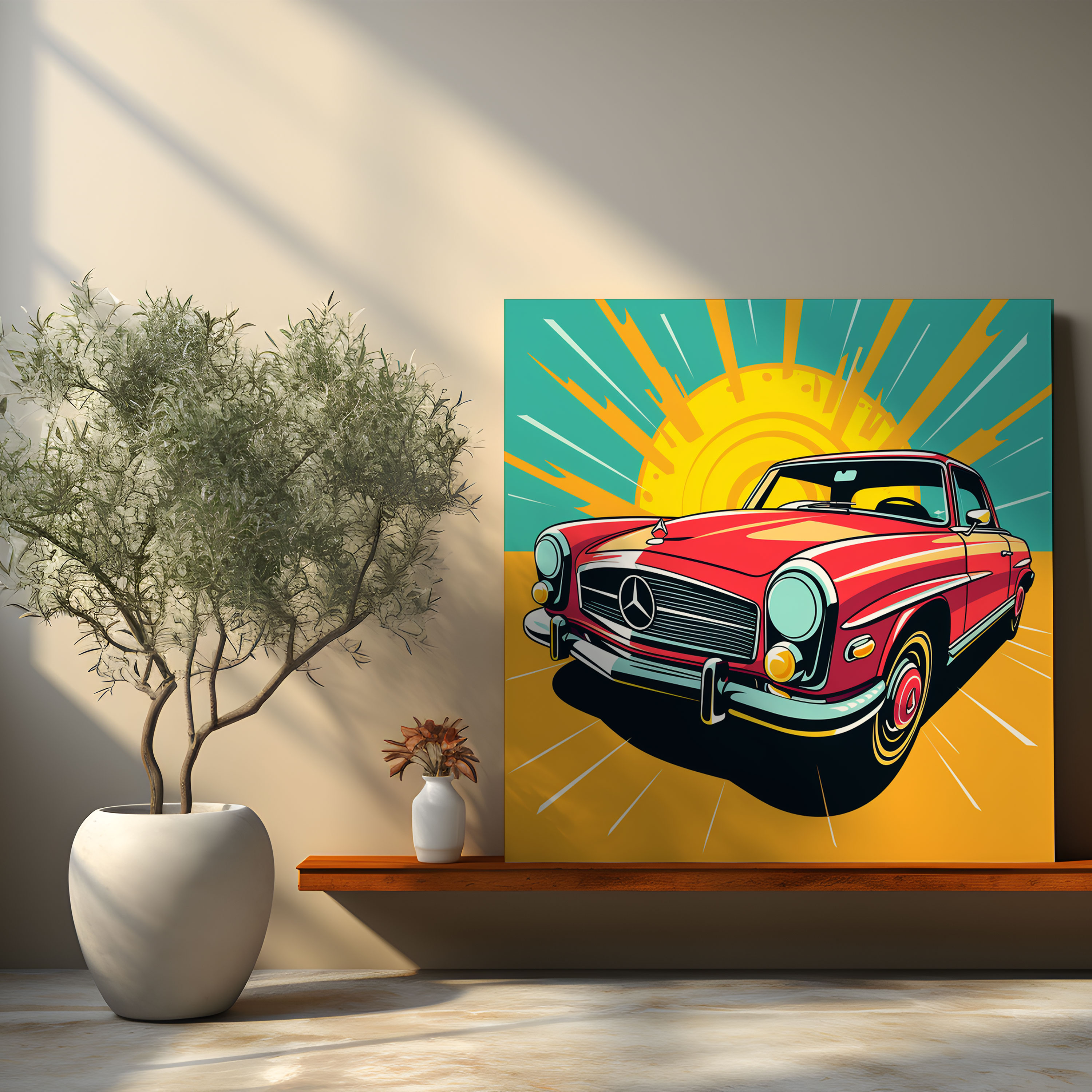 Mercedes Leinwandbild im Retro-Stil - Mercedes Pop Art Wandkunst Wanddekoration
