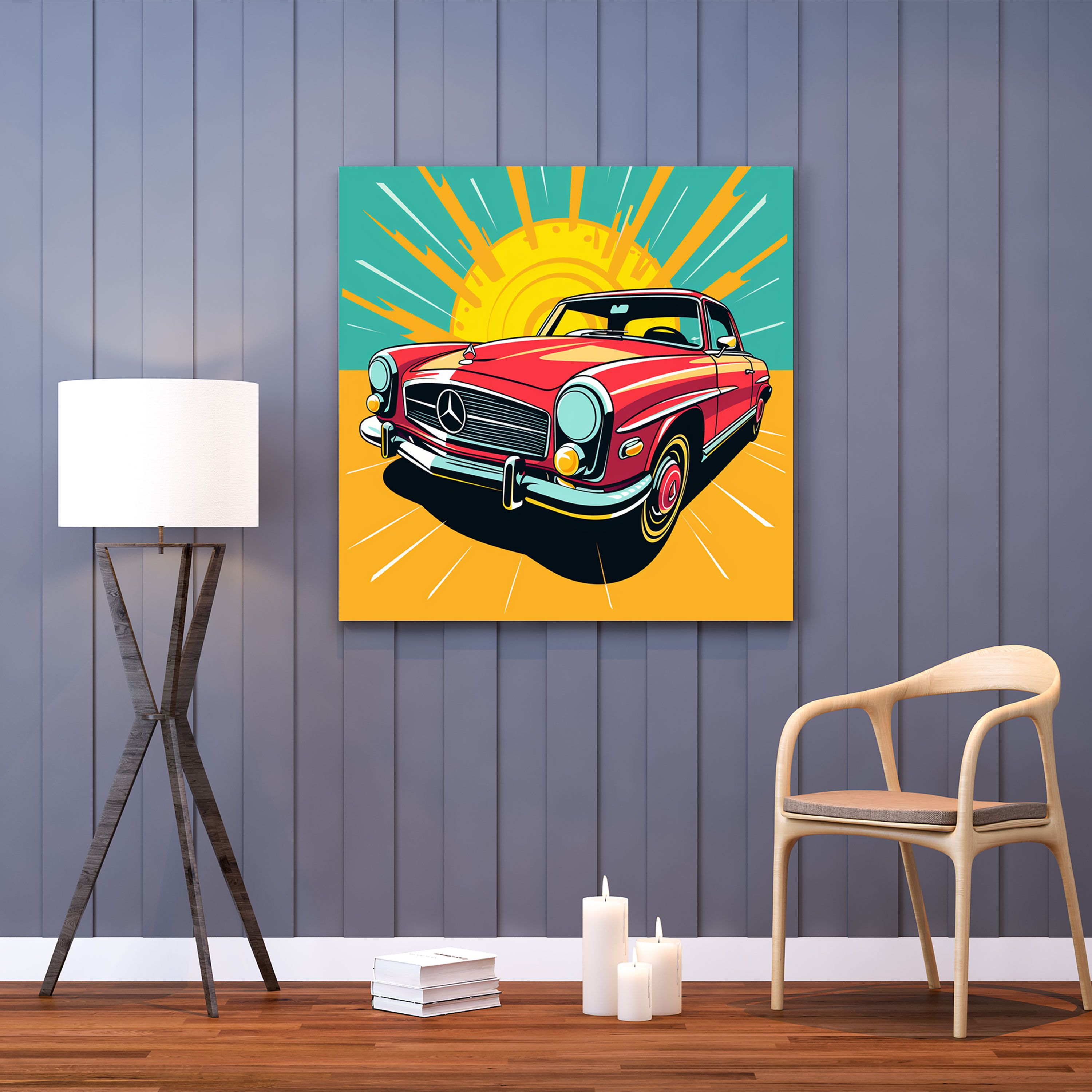 Mercedes Leinwandbild im Retro-Stil - Mercedes Pop Art Wandkunst Wanddekoration