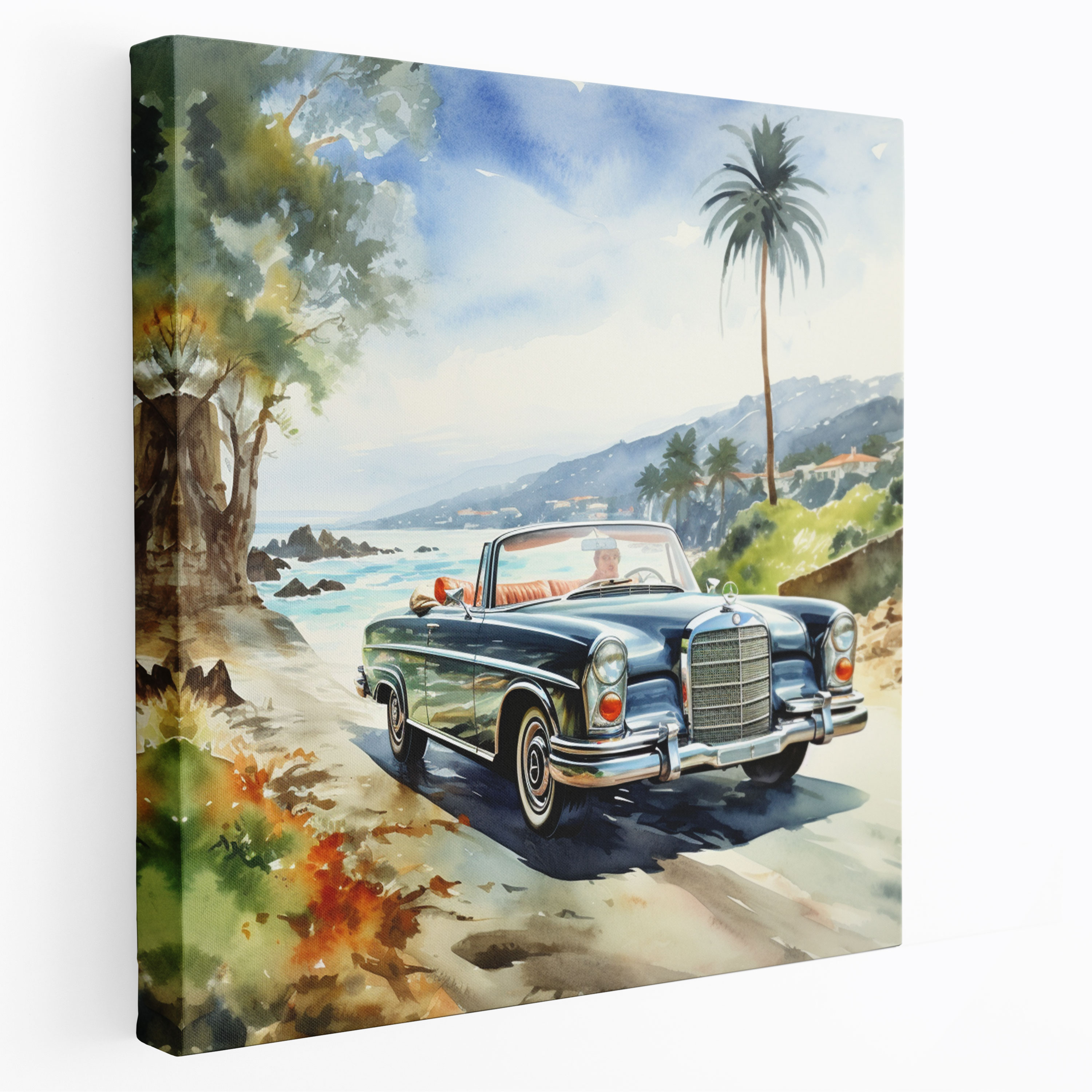 Coastal Mercedes Watercolor Wall Art - Mercedes, Mercedes, Impressionist Watercolor Painting, Home Decoration