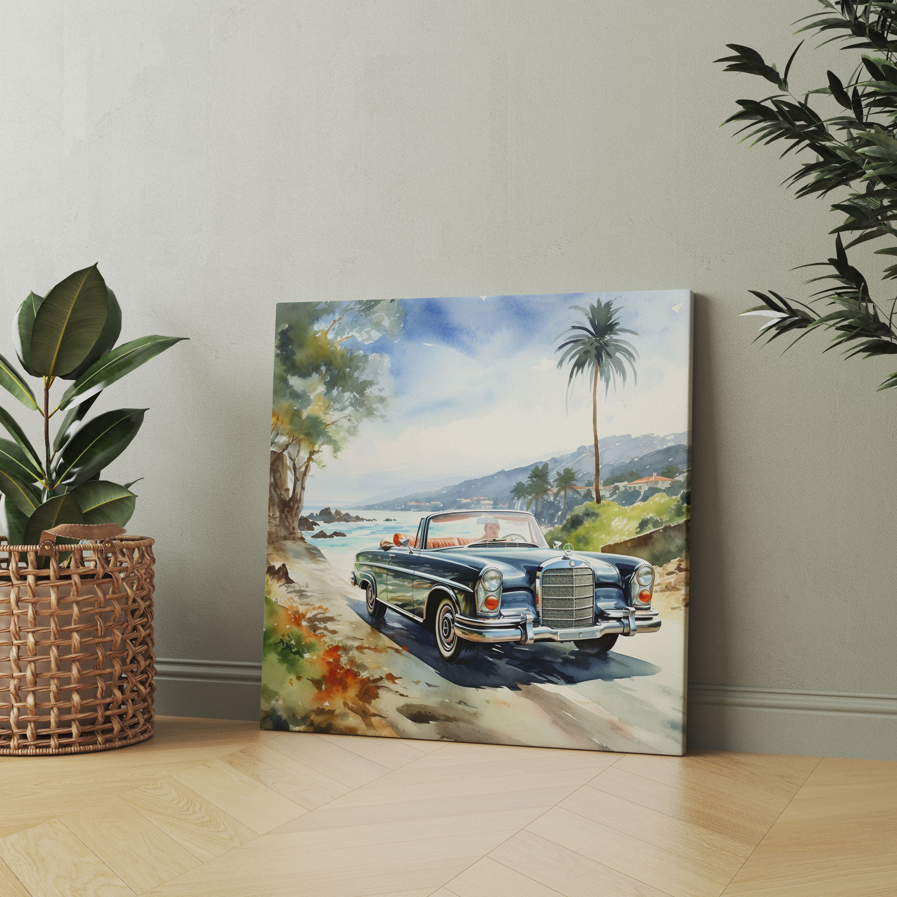 Coastal Mercedes Watercolor Wall Art - Mercedes, Mercedes, Impressionist Watercolor Painting, Home Decoration