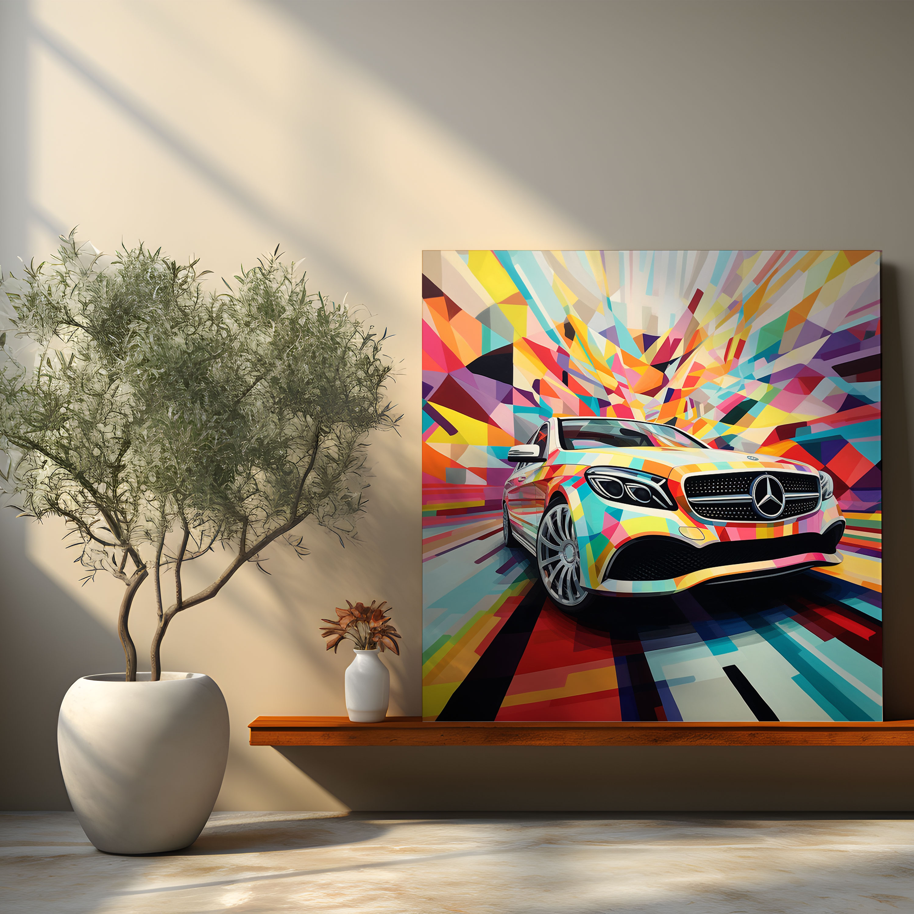 Geometric Mercedes Abstract Canvas Print - Mercedes, Mercedes, Canvas, Geometric Abstract Painting